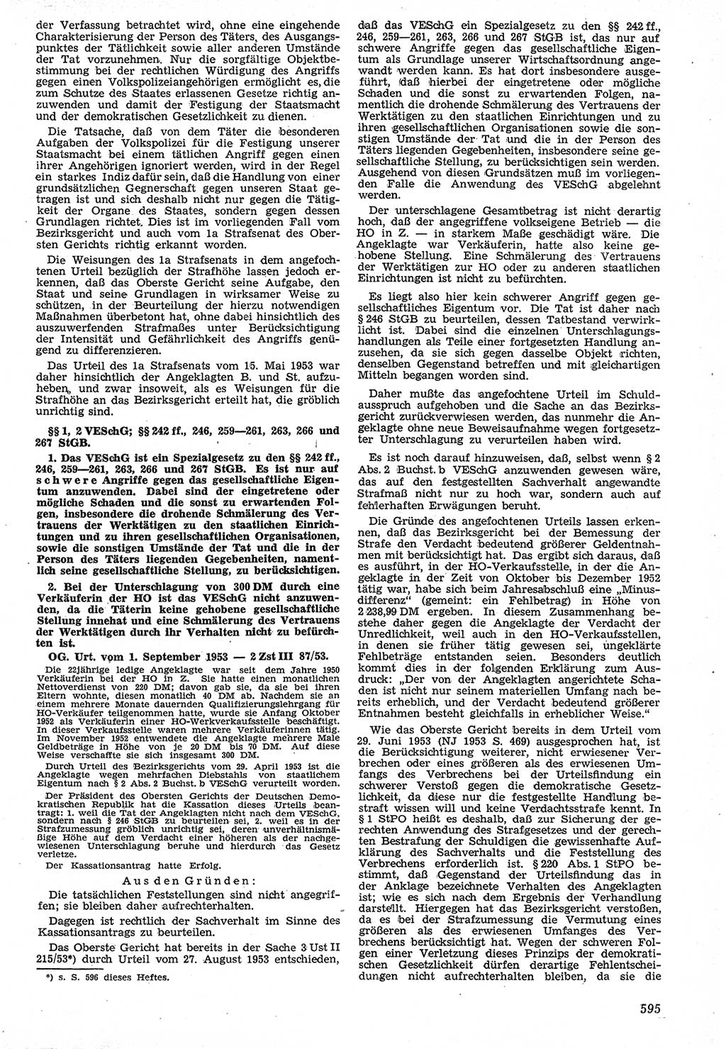 Neue Justiz (NJ), Zeitschrift für Recht und Rechtswissenschaft [Deutsche Demokratische Republik (DDR)], 7. Jahrgang 1953, Seite 595 (NJ DDR 1953, S. 595)