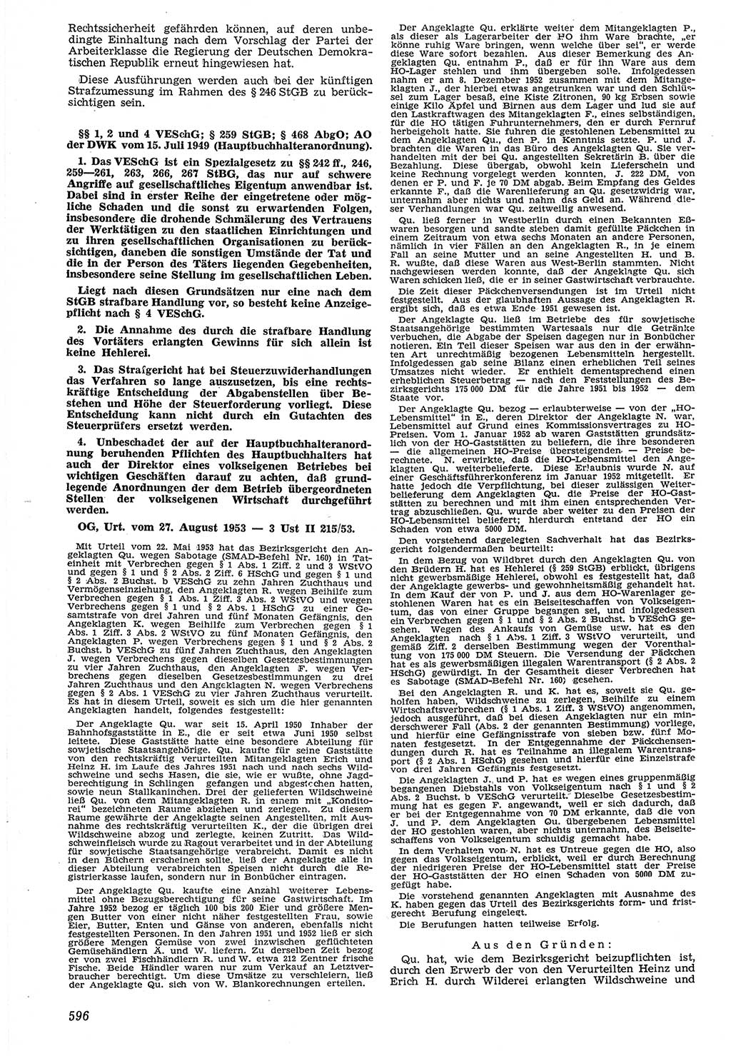 Neue Justiz (NJ), Zeitschrift für Recht und Rechtswissenschaft [Deutsche Demokratische Republik (DDR)], 7. Jahrgang 1953, Seite 596 (NJ DDR 1953, S. 596)