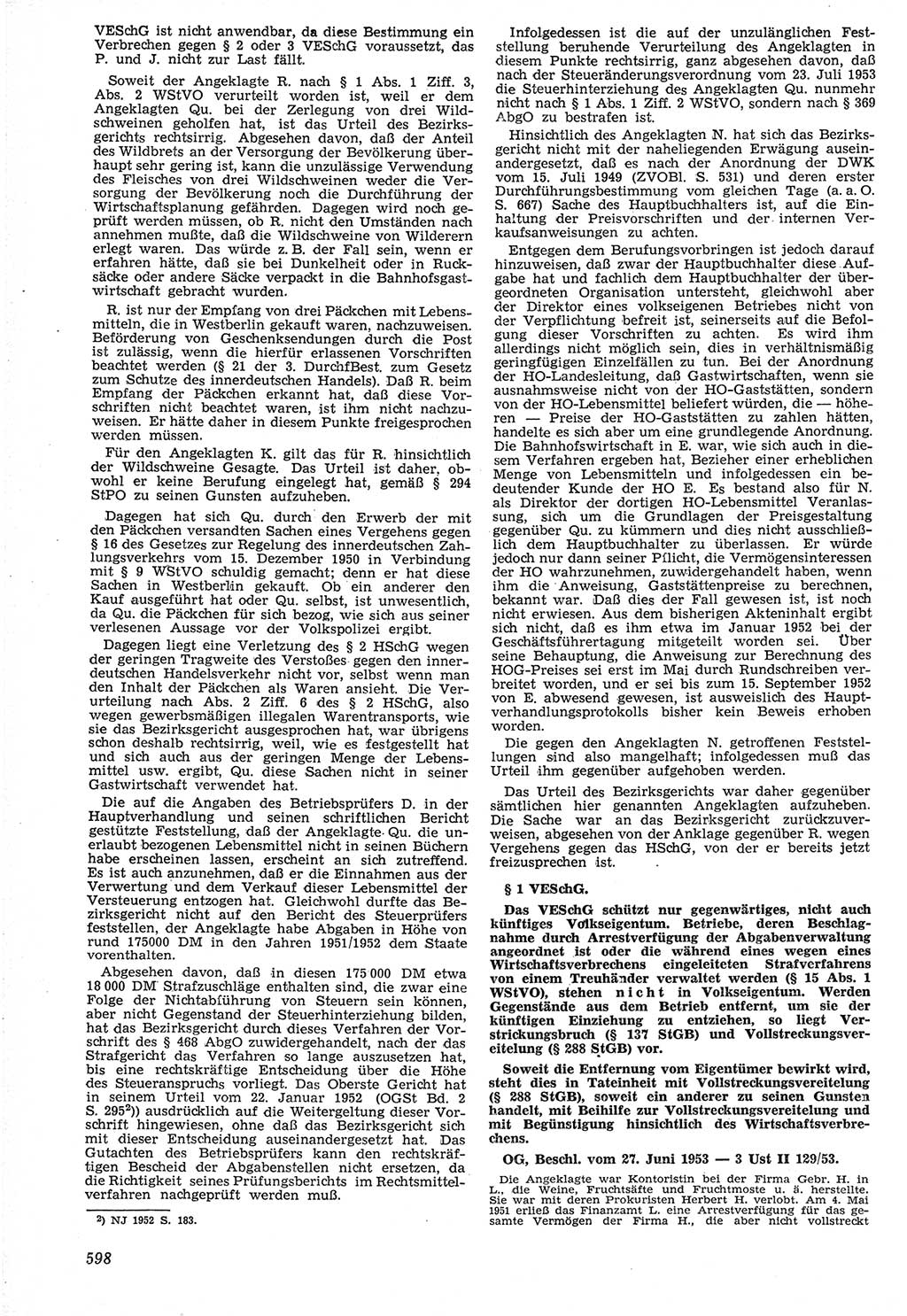 Neue Justiz (NJ), Zeitschrift für Recht und Rechtswissenschaft [Deutsche Demokratische Republik (DDR)], 7. Jahrgang 1953, Seite 598 (NJ DDR 1953, S. 598)