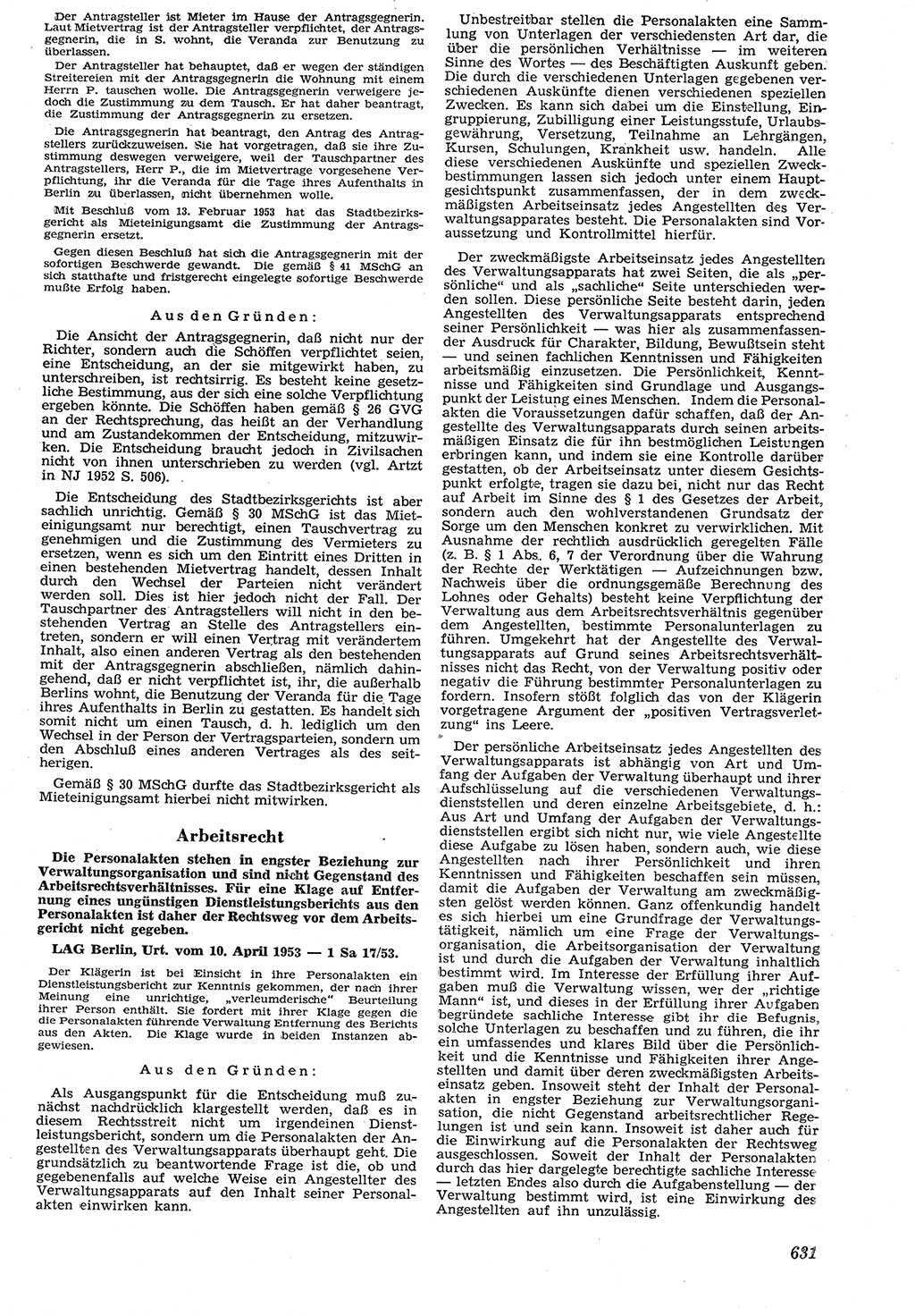 Neue Justiz (NJ), Zeitschrift für Recht und Rechtswissenschaft [Deutsche Demokratische Republik (DDR)], 7. Jahrgang 1953, Seite 631 (NJ DDR 1953, S. 631)