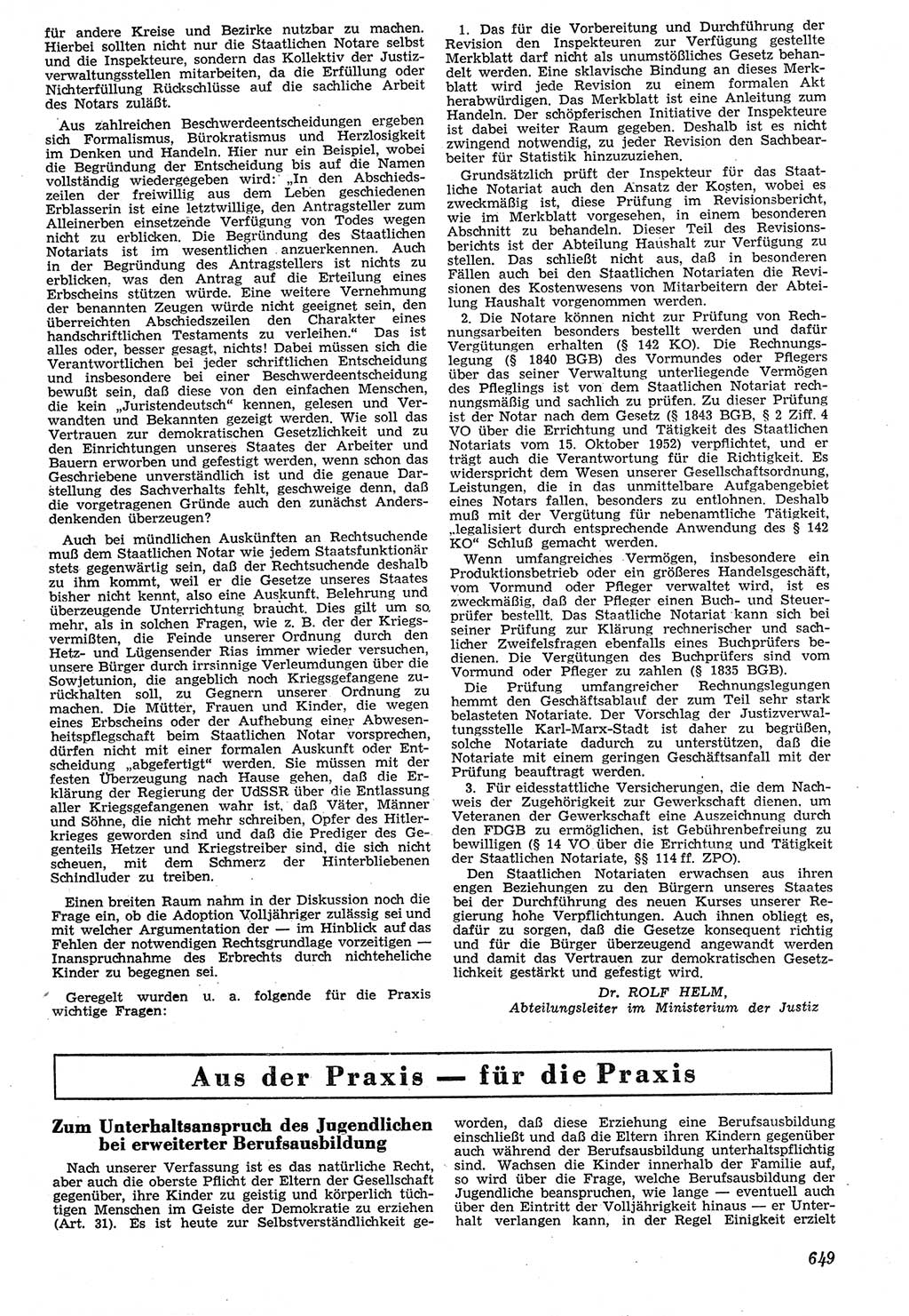 Neue Justiz (NJ), Zeitschrift für Recht und Rechtswissenschaft [Deutsche Demokratische Republik (DDR)], 7. Jahrgang 1953, Seite 649 (NJ DDR 1953, S. 649)