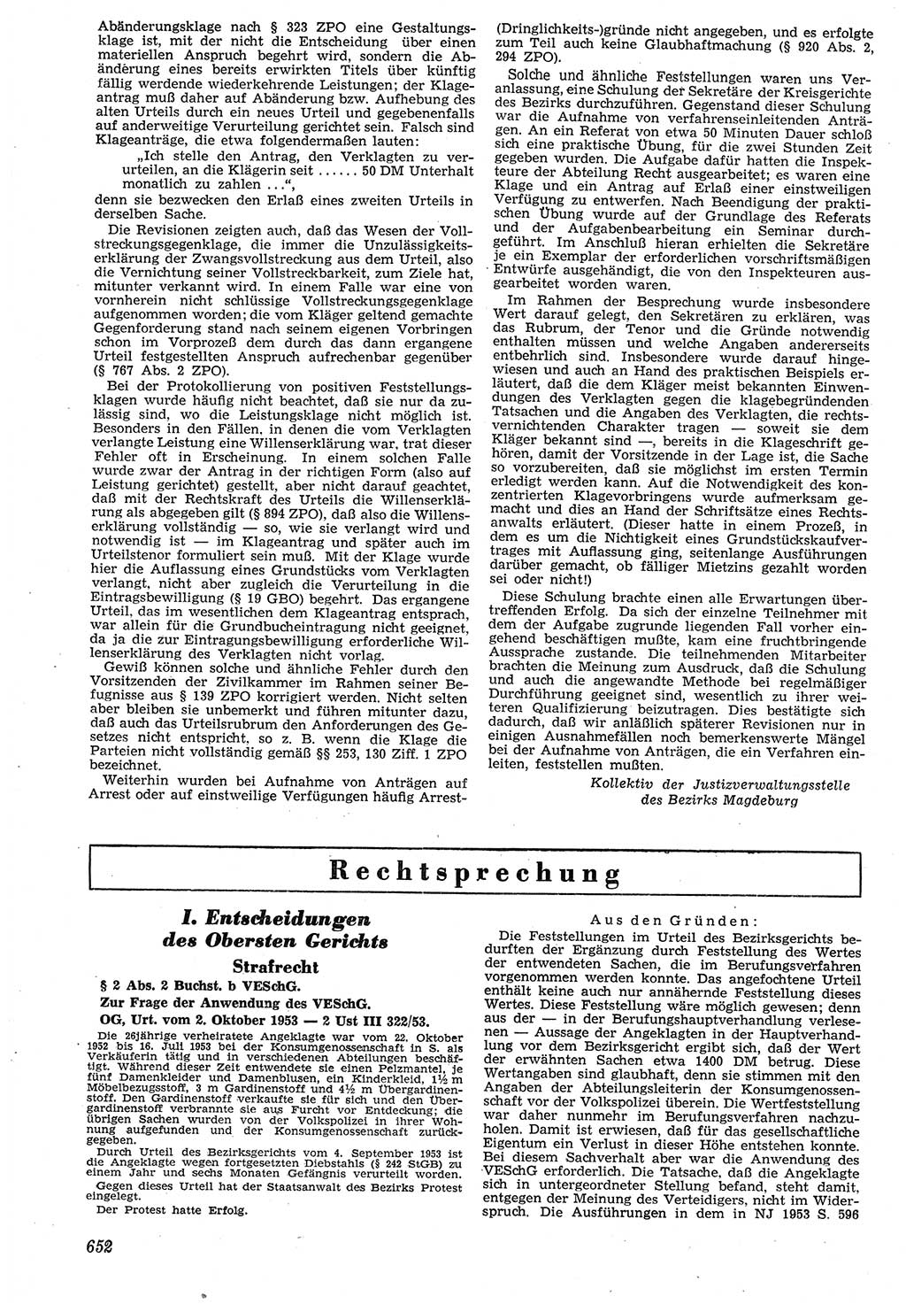 Neue Justiz (NJ), Zeitschrift für Recht und Rechtswissenschaft [Deutsche Demokratische Republik (DDR)], 7. Jahrgang 1953, Seite 652 (NJ DDR 1953, S. 652)