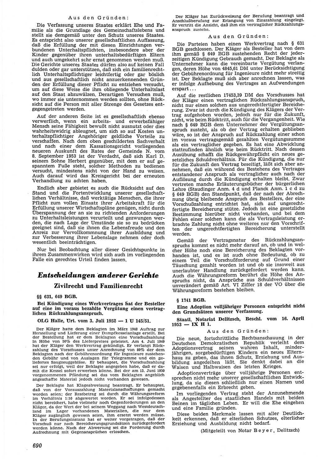 Neue Justiz (NJ), Zeitschrift für Recht und Rechtswissenschaft [Deutsche Demokratische Republik (DDR)], 7. Jahrgang 1953, Seite 690 (NJ DDR 1953, S. 690)