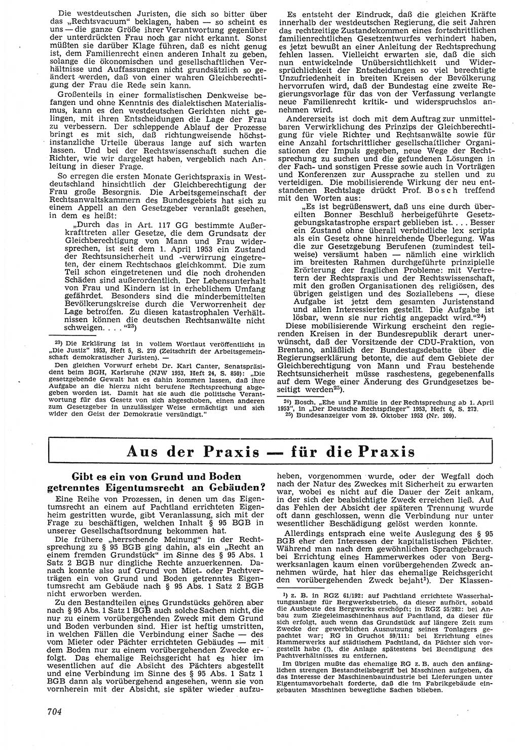 Neue Justiz (NJ), Zeitschrift für Recht und Rechtswissenschaft [Deutsche Demokratische Republik (DDR)], 7. Jahrgang 1953, Seite 704 (NJ DDR 1953, S. 704)