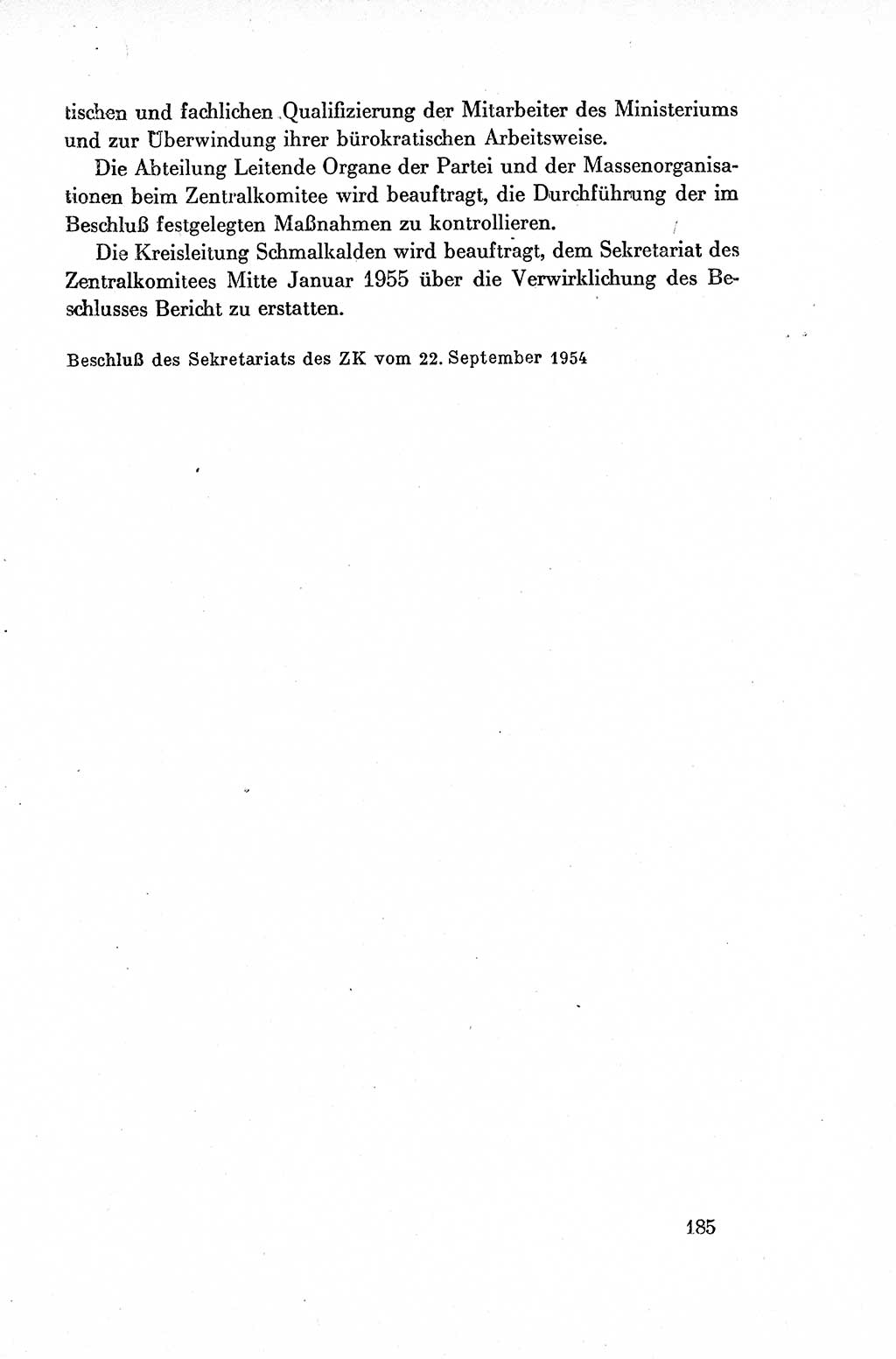 Dokumente der Sozialistischen Einheitspartei Deutschlands (SED) [Deutsche Demokratische Republik (DDR)] 1954-1955, Seite 185 (Dok. SED DDR 1954-1955, S. 185)