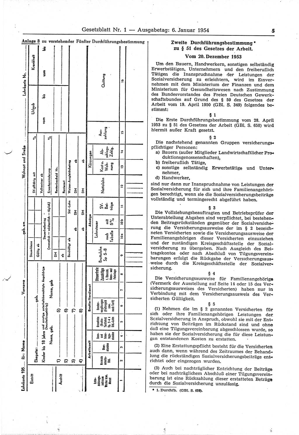 Gesetzblatt (GBl.) der Deutschen Demokratischen Republik (DDR) 1954, Seite 5 (GBl. DDR 1954, S. 5)