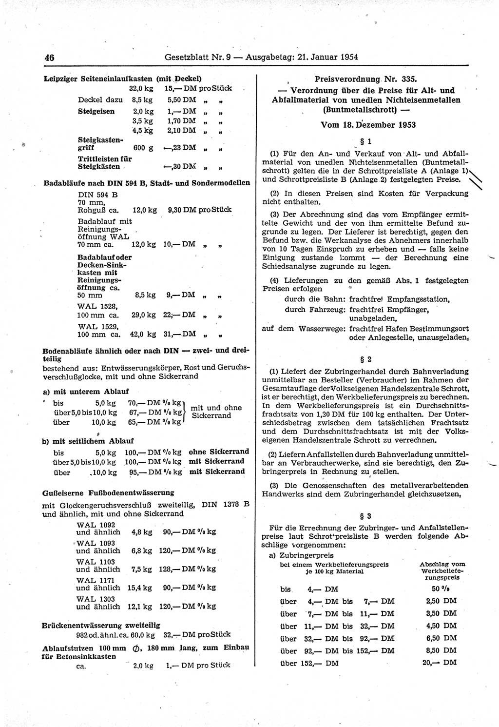 Gesetzblatt (GBl.) der Deutschen Demokratischen Republik (DDR) 1954, Seite 46 (GBl. DDR 1954, S. 46)