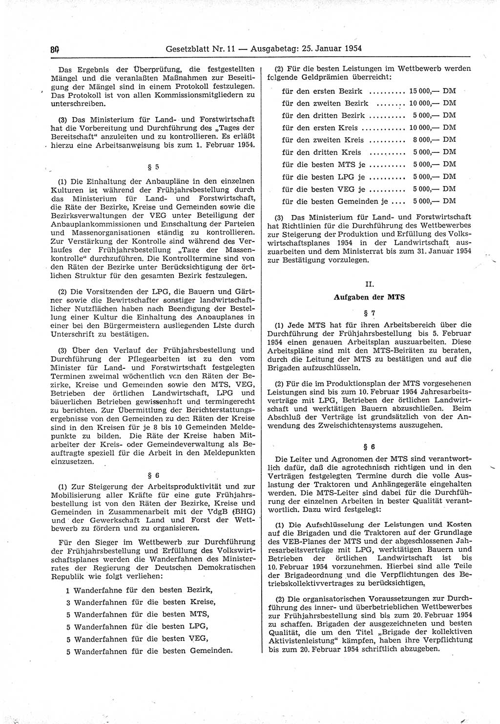 Gesetzblatt (GBl.) der Deutschen Demokratischen Republik (DDR) 1954, Seite 80 (GBl. DDR 1954, S. 80)