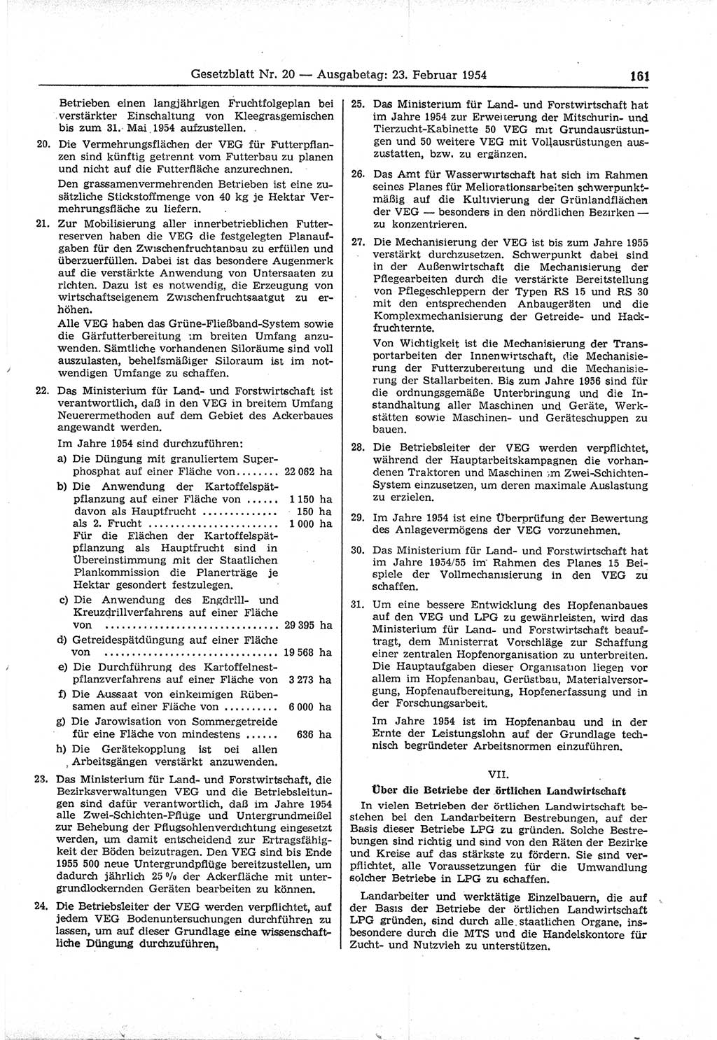 Gesetzblatt (GBl.) der Deutschen Demokratischen Republik (DDR) 1954, Seite 161 (GBl. DDR 1954, S. 161)