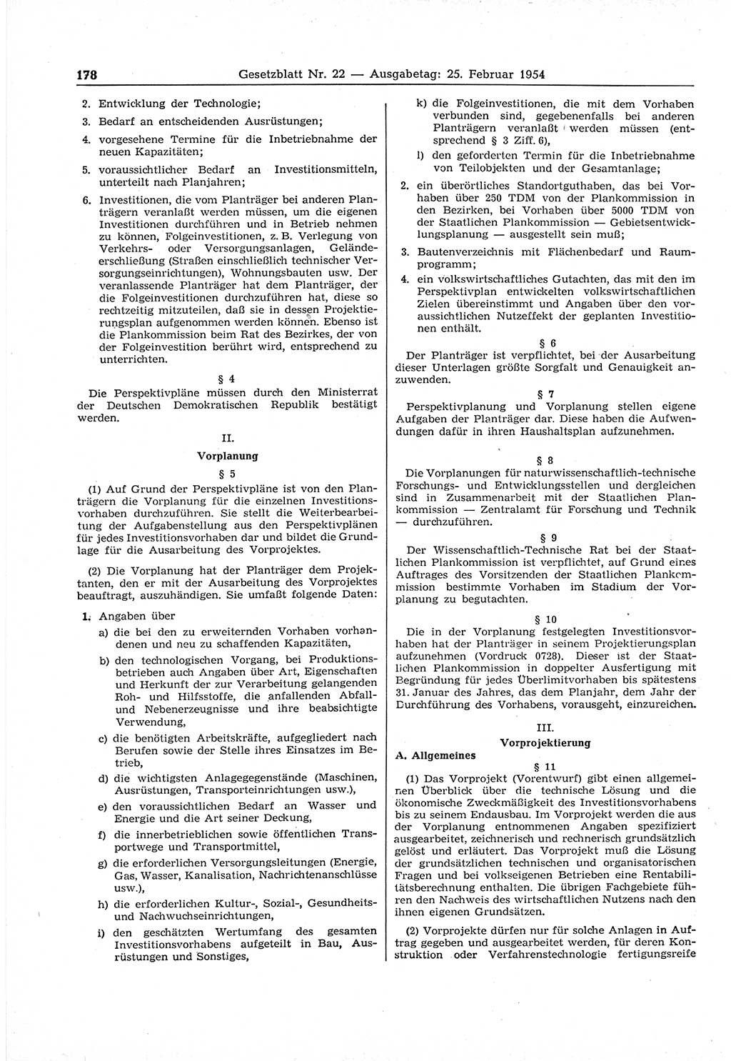 Gesetzblatt (GBl.) der Deutschen Demokratischen Republik (DDR) 1954, Seite 178 (GBl. DDR 1954, S. 178)