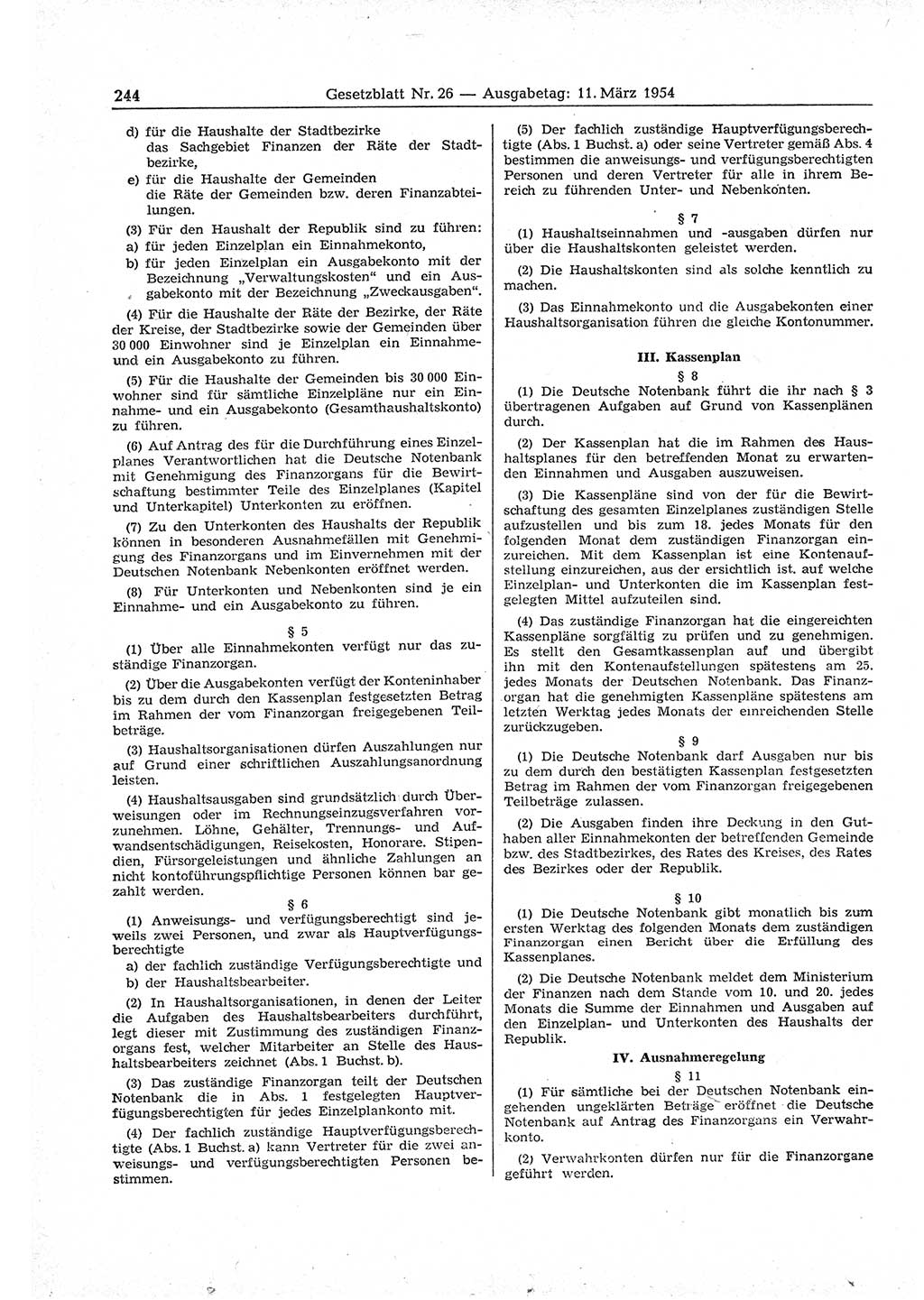 Gesetzblatt (GBl.) der Deutschen Demokratischen Republik (DDR) 1954, Seite 244 (GBl. DDR 1954, S. 244)