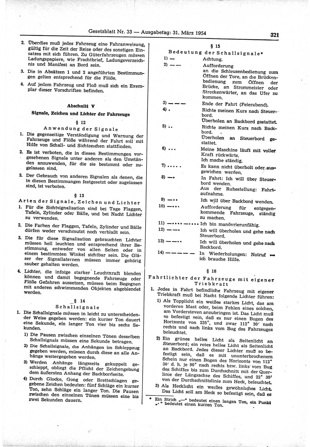 Gesetzblatt (GBl.) der Deutschen Demokratischen Republik (DDR) 1954, Seite 321 (GBl. DDR 1954, S. 321)