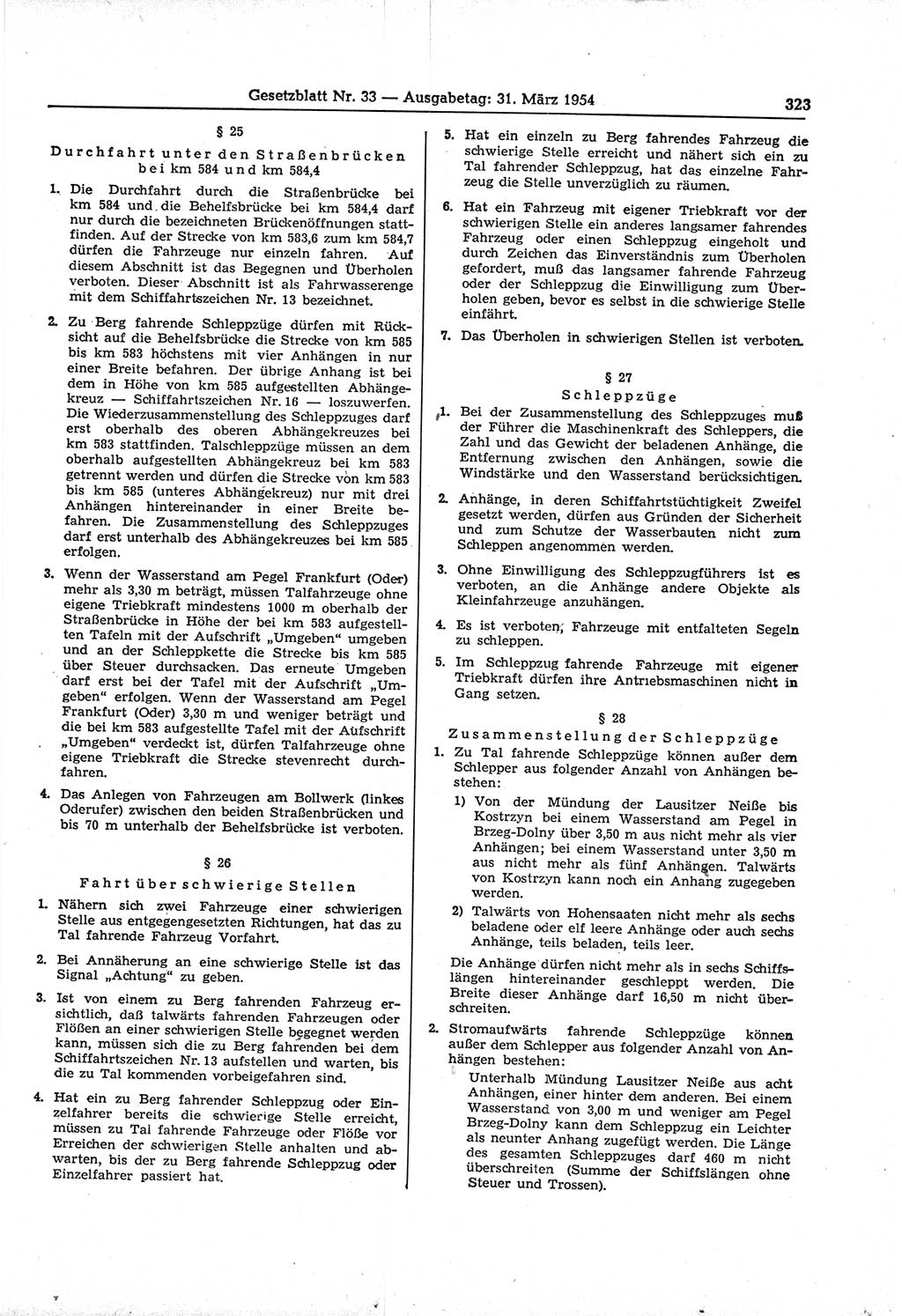 Gesetzblatt (GBl.) der Deutschen Demokratischen Republik (DDR) 1954, Seite 323 (GBl. DDR 1954, S. 323)