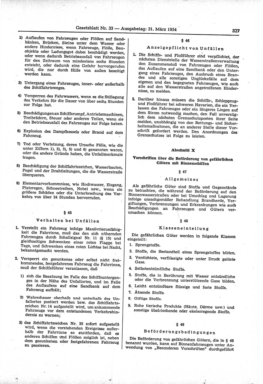 Gesetzblatt (GBl.) der Deutschen Demokratischen Republik (DDR) 1954, Seite 327 (GBl. DDR 1954, S. 327)