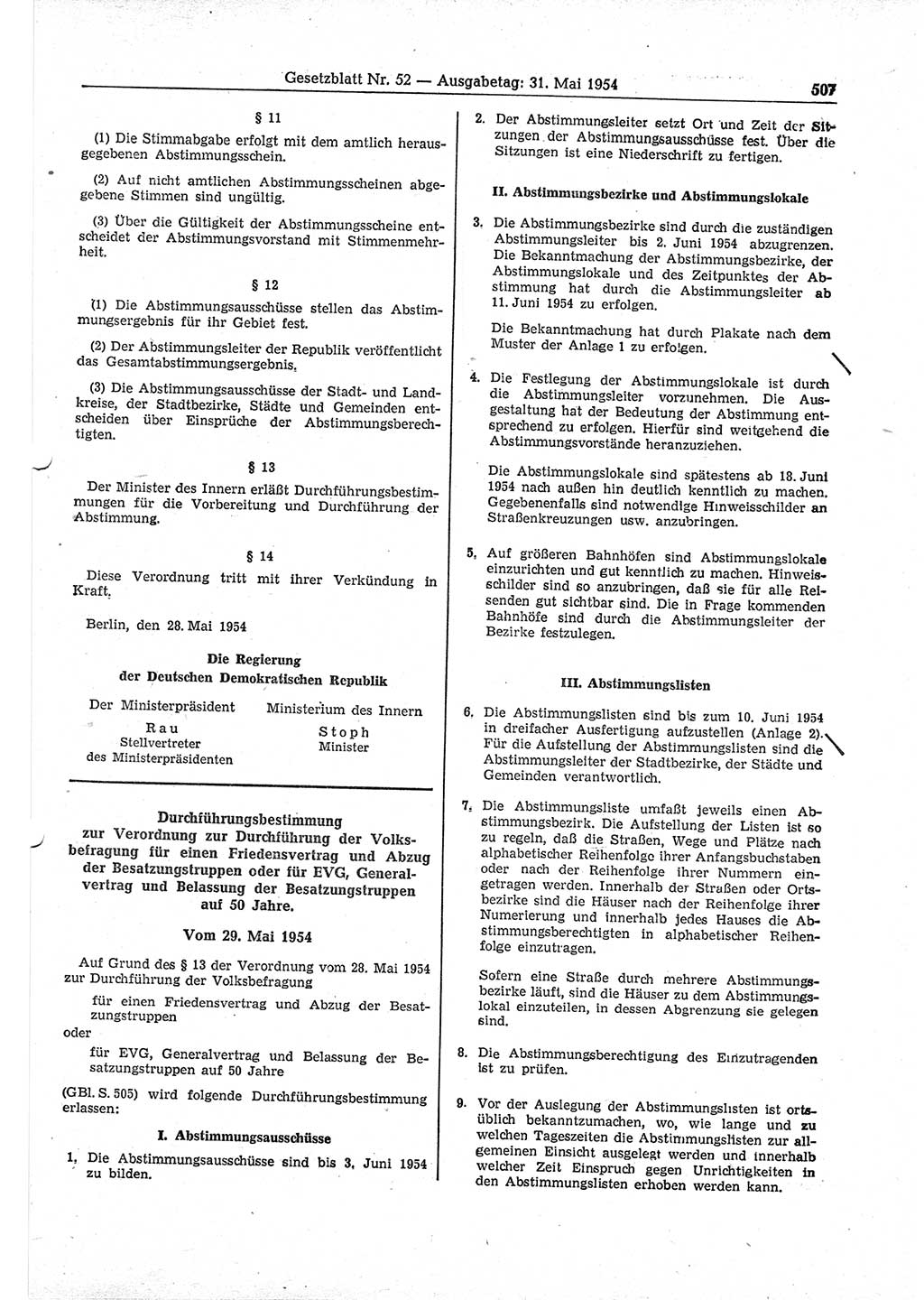 Gesetzblatt (GBl.) der Deutschen Demokratischen Republik (DDR) 1954, Seite 507 (GBl. DDR 1954, S. 507)