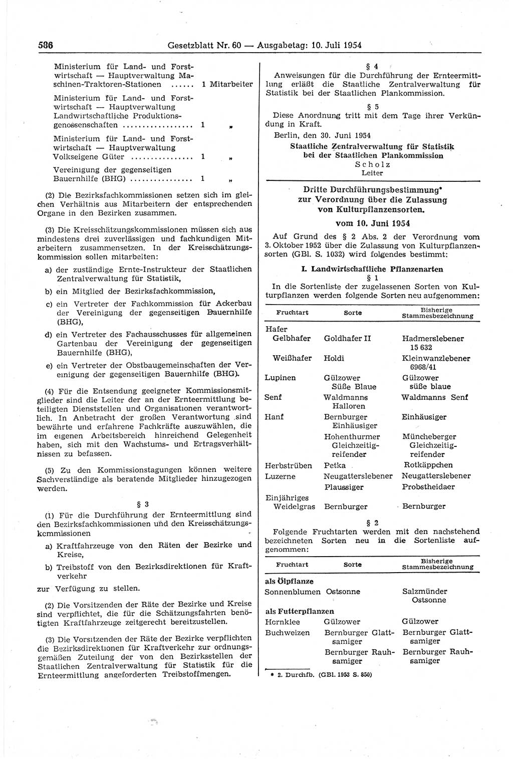 Gesetzblatt (GBl.) der Deutschen Demokratischen Republik (DDR) 1954, Seite 586 (GBl. DDR 1954, S. 586)