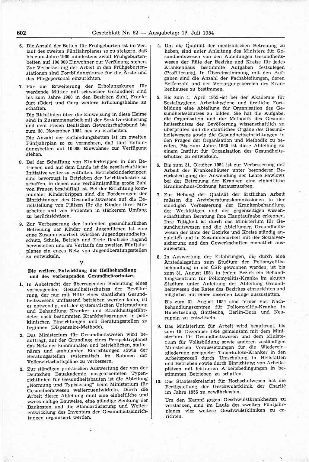 Gesetzblatt (GBl.) der Deutschen Demokratischen Republik (DDR) 1954, Seite 602 (GBl. DDR 1954, S. 602)