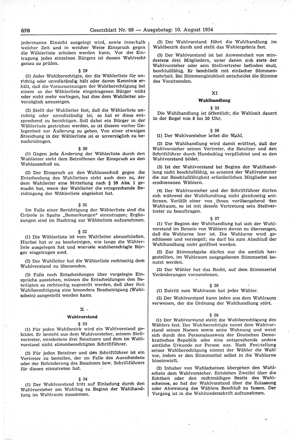 Gesetzblatt (GBl.) der Deutschen Demokratischen Republik (DDR) 1954, Seite 670 (GBl. DDR 1954, S. 670)