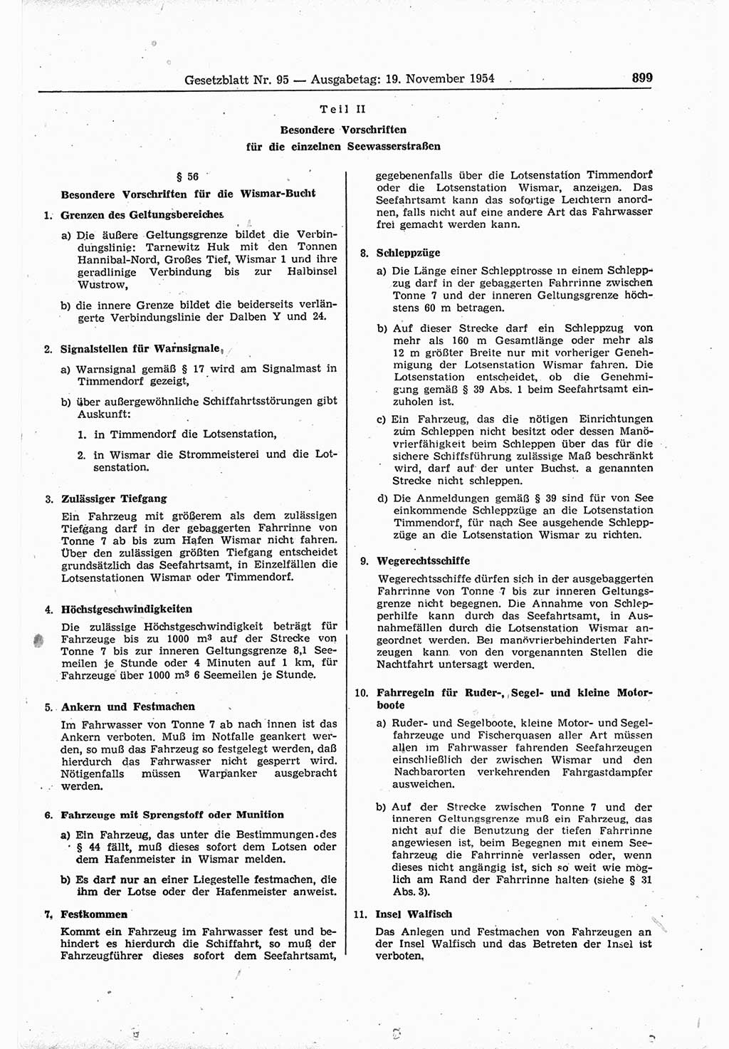 Gesetzblatt (GBl.) der Deutschen Demokratischen Republik (DDR) 1954, Seite 899 (GBl. DDR 1954, S. 899)
