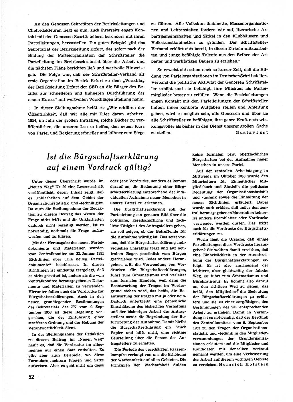 Neuer Weg (NW), Organ des Zentralkomitees (ZK) der SED (Sozialistische Einheitspartei Deutschlands) für alle Parteiarbeiter, 9. Jahrgang [Deutsche Demokratische Republik (DDR)] 1954, Heft 1/52 (NW ZK SED DDR 1954, H. 1/52)