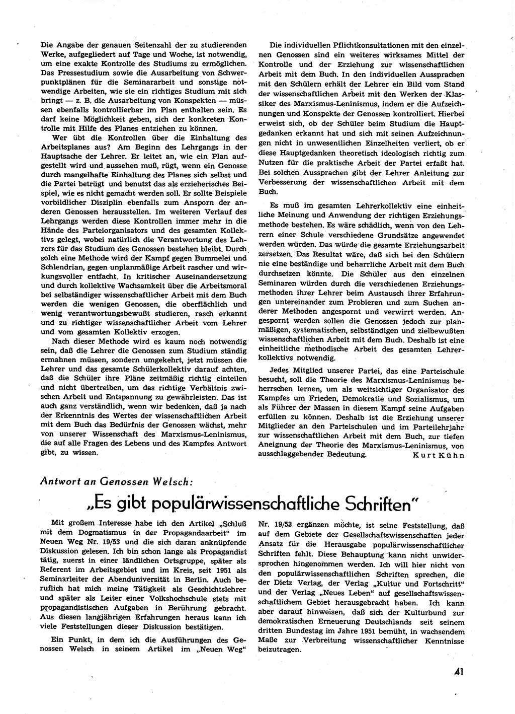 Neuer Weg (NW), Organ des Zentralkomitees (ZK) der SED (Sozialistische Einheitspartei Deutschlands) für alle Parteiarbeiter, 9. Jahrgang [Deutsche Demokratische Republik (DDR)] 1954, Heft 3/41 (NW ZK SED DDR 1954, H. 3/41)