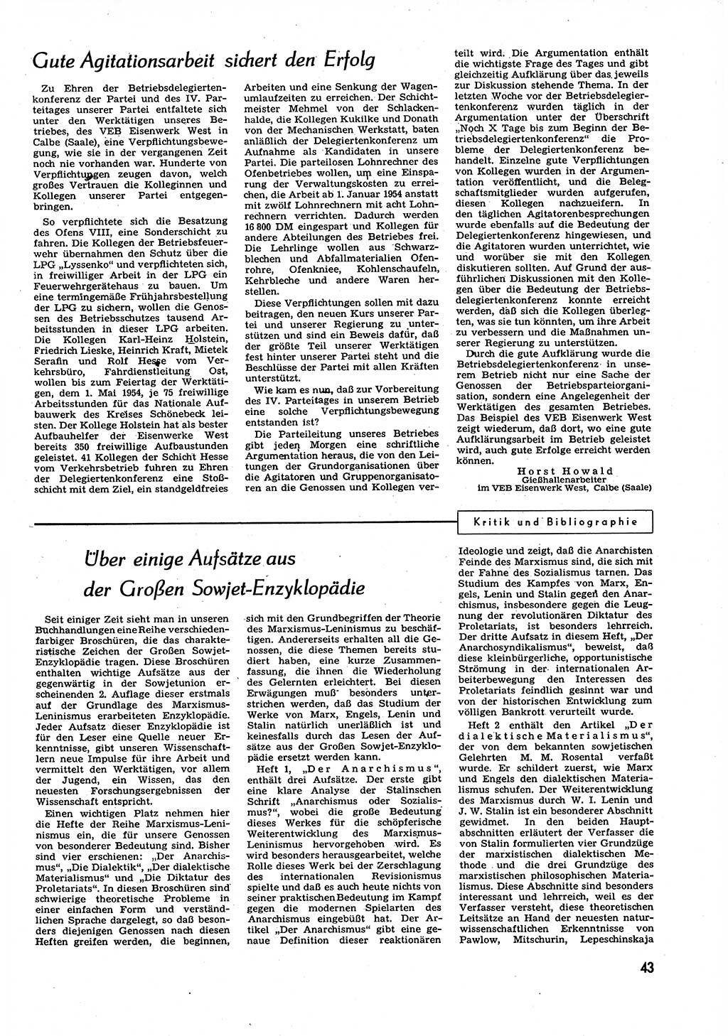 Neuer Weg (NW), Organ des Zentralkomitees (ZK) der SED (Sozialistische Einheitspartei Deutschlands) für alle Parteiarbeiter, 9. Jahrgang [Deutsche Demokratische Republik (DDR)] 1954, Heft 4/43 (NW ZK SED DDR 1954, H. 4/43)