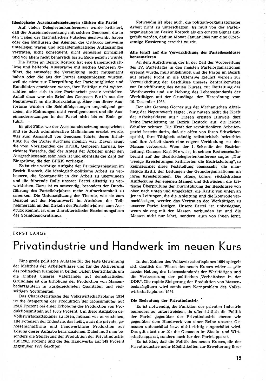 Neuer Weg (NW), Organ des Zentralkomitees (ZK) der SED (Sozialistische Einheitspartei Deutschlands) für alle Parteiarbeiter, 9. Jahrgang [Deutsche Demokratische Republik (DDR)] 1954, Heft 6/15 (NW ZK SED DDR 1954, H. 6/15)