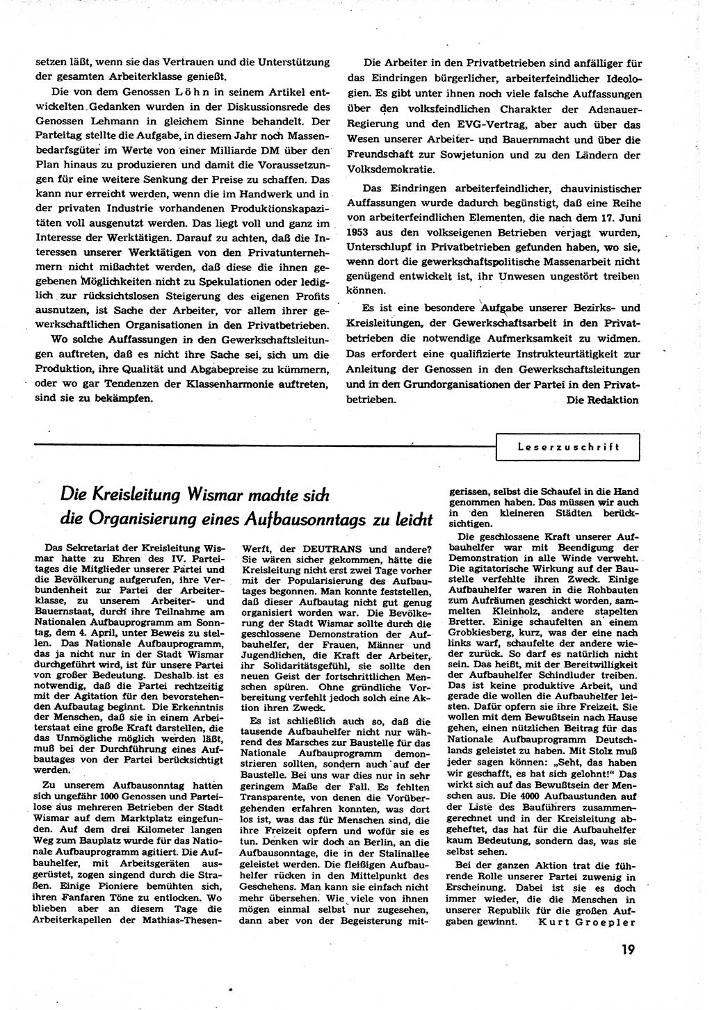 Neuer Weg (NW), Organ des Zentralkomitees (ZK) der SED (Sozialistische Einheitspartei Deutschlands) für alle Parteiarbeiter, 9. Jahrgang [Deutsche Demokratische Republik (DDR)] 1954, Heft 9/19 (NW ZK SED DDR 1954, H. 9/19)