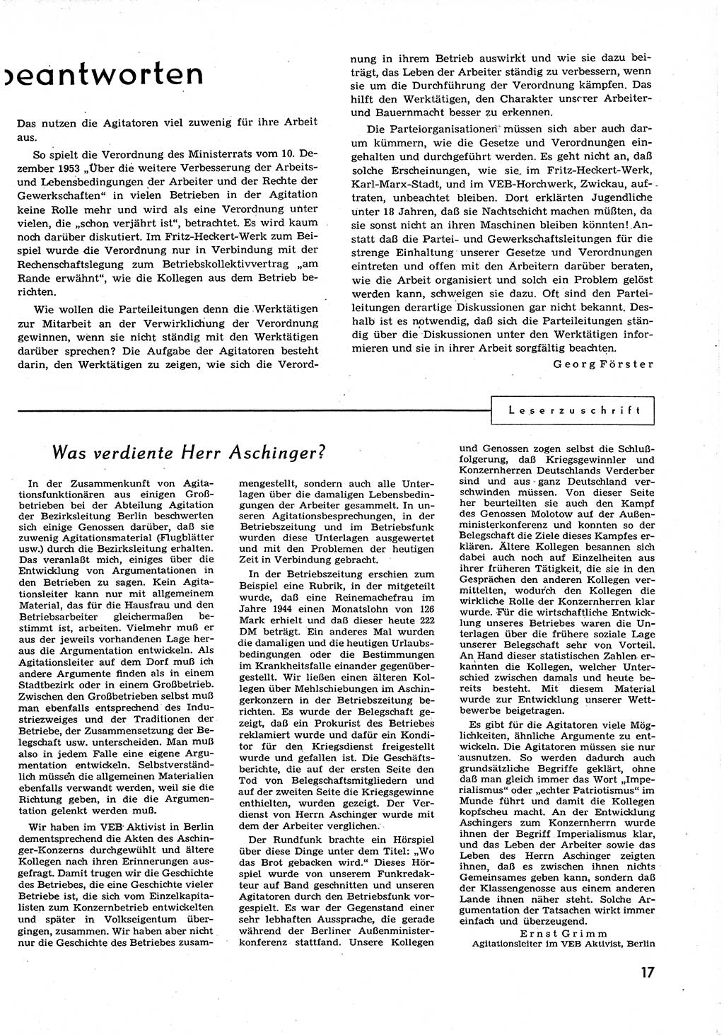 Neuer Weg (NW), Organ des Zentralkomitees (ZK) der SED (Sozialistische Einheitspartei Deutschlands) für alle Parteiarbeiter, 9. Jahrgang [Deutsche Demokratische Republik (DDR)] 1954, Heft 10/17 (NW ZK SED DDR 1954, H. 10/17)