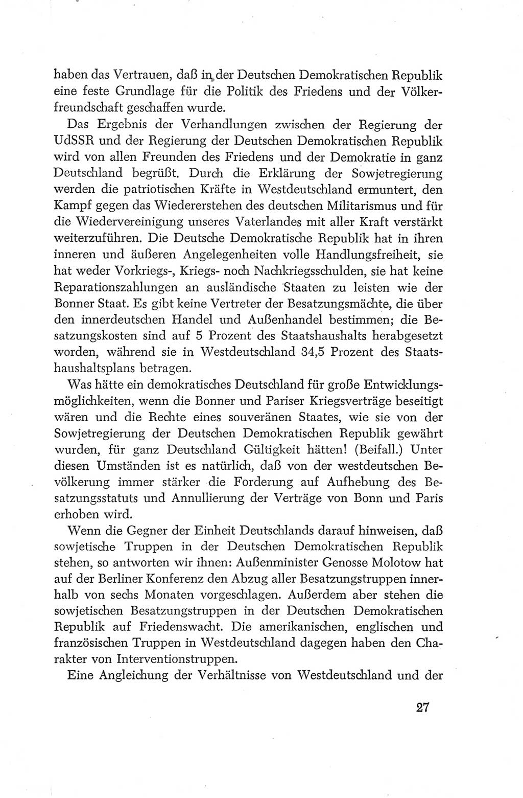 Protokoll der Verhandlungen des Ⅳ. Parteitages der Sozialistischen Einheitspartei Deutschlands (SED) [Deutsche Demokratische Republik (DDR)] 1954, Seite 27