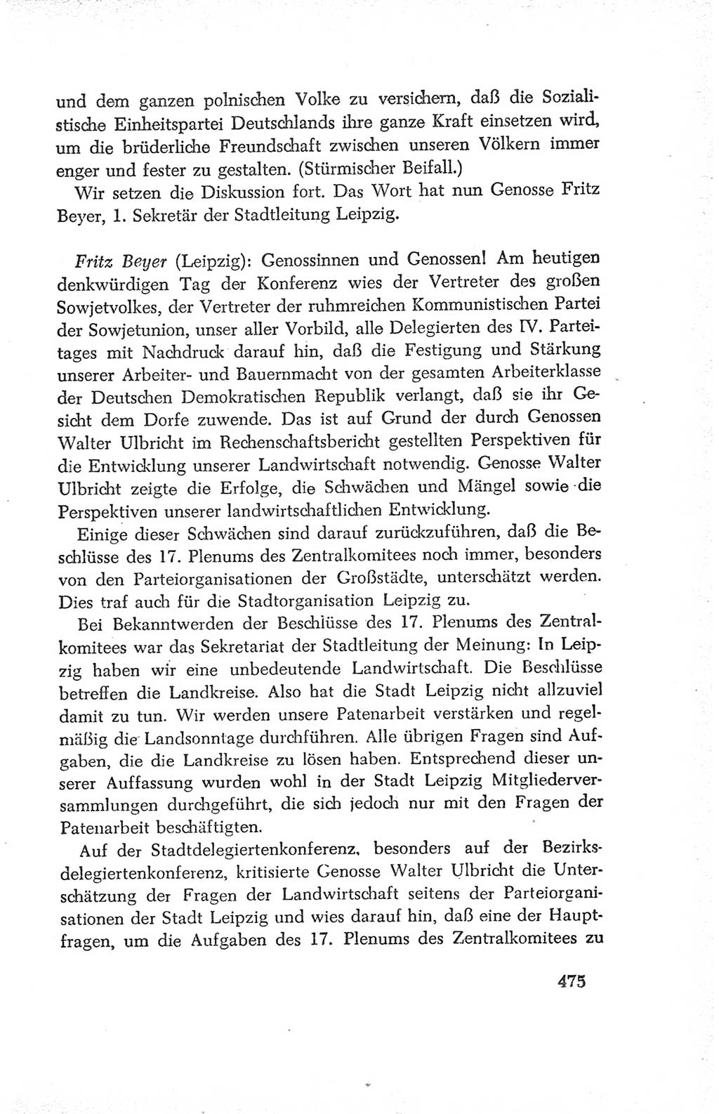 Protokoll der Verhandlungen des Ⅳ. Parteitages der Sozialistischen Einheitspartei Deutschlands (SED) [Deutsche Demokratische Republik (DDR)] 1954, Seite 475