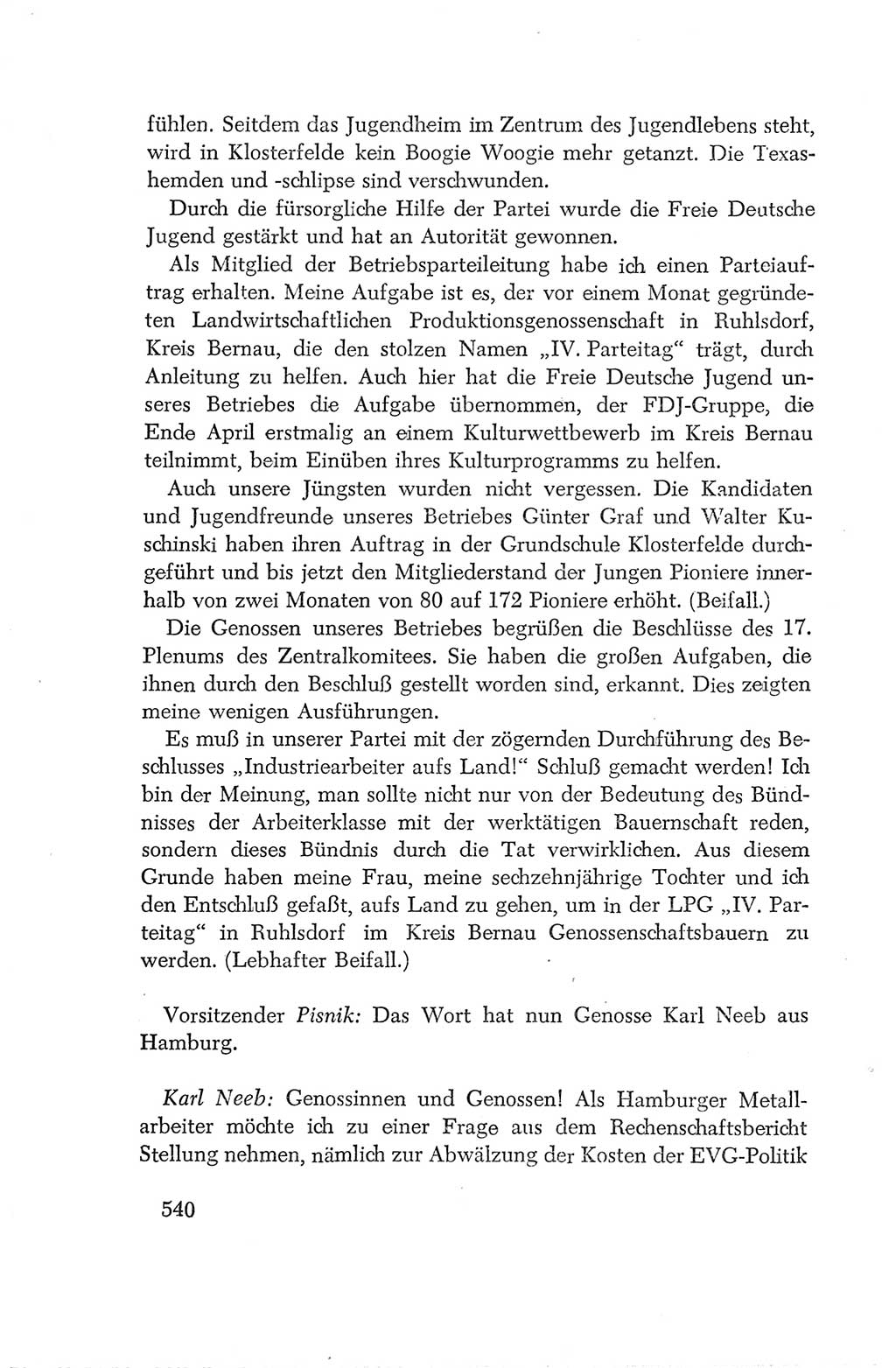 Protokoll der Verhandlungen des Ⅳ. Parteitages der Sozialistischen Einheitspartei Deutschlands (SED) [Deutsche Demokratische Republik (DDR)] 1954, Seite 540