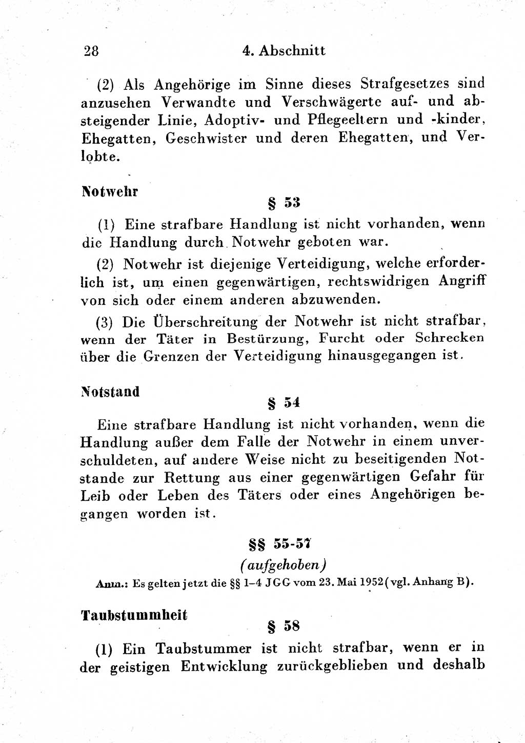 Strafgesetzbuch (StGB) und andere Strafgesetze [Deutsche Demokratische Republik (DDR)] 1954, Seite 28 (StGB Strafges. DDR 1954, S. 28)