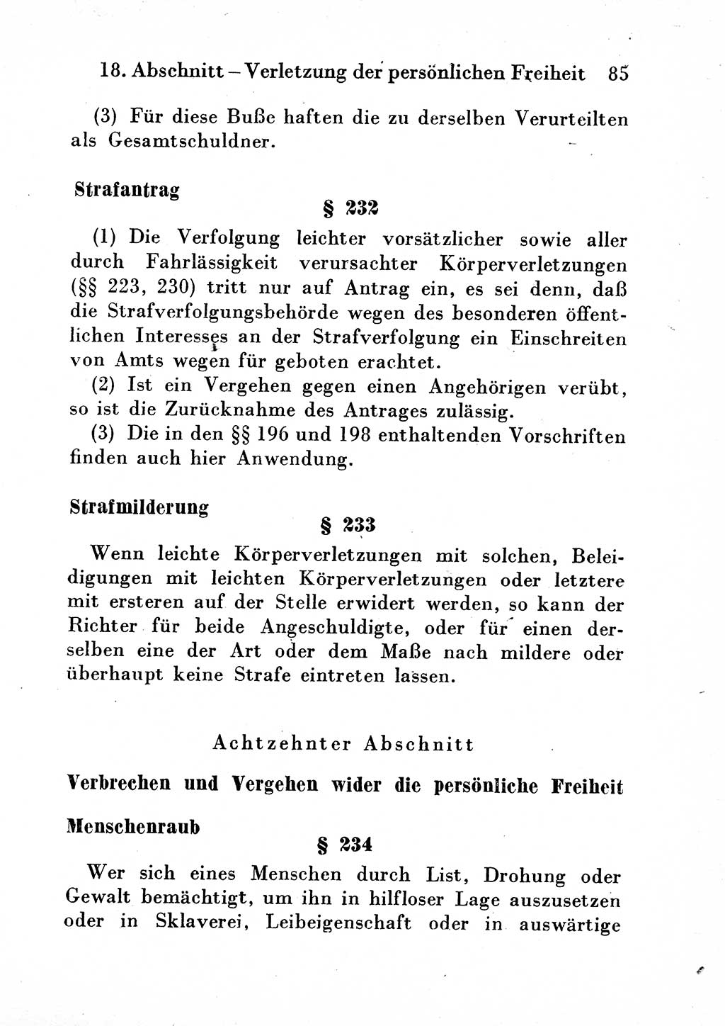 Strafgesetzbuch (StGB) und andere Strafgesetze [Deutsche Demokratische Republik (DDR)] 1954, Seite 85 (StGB Strafges. DDR 1954, S. 85)