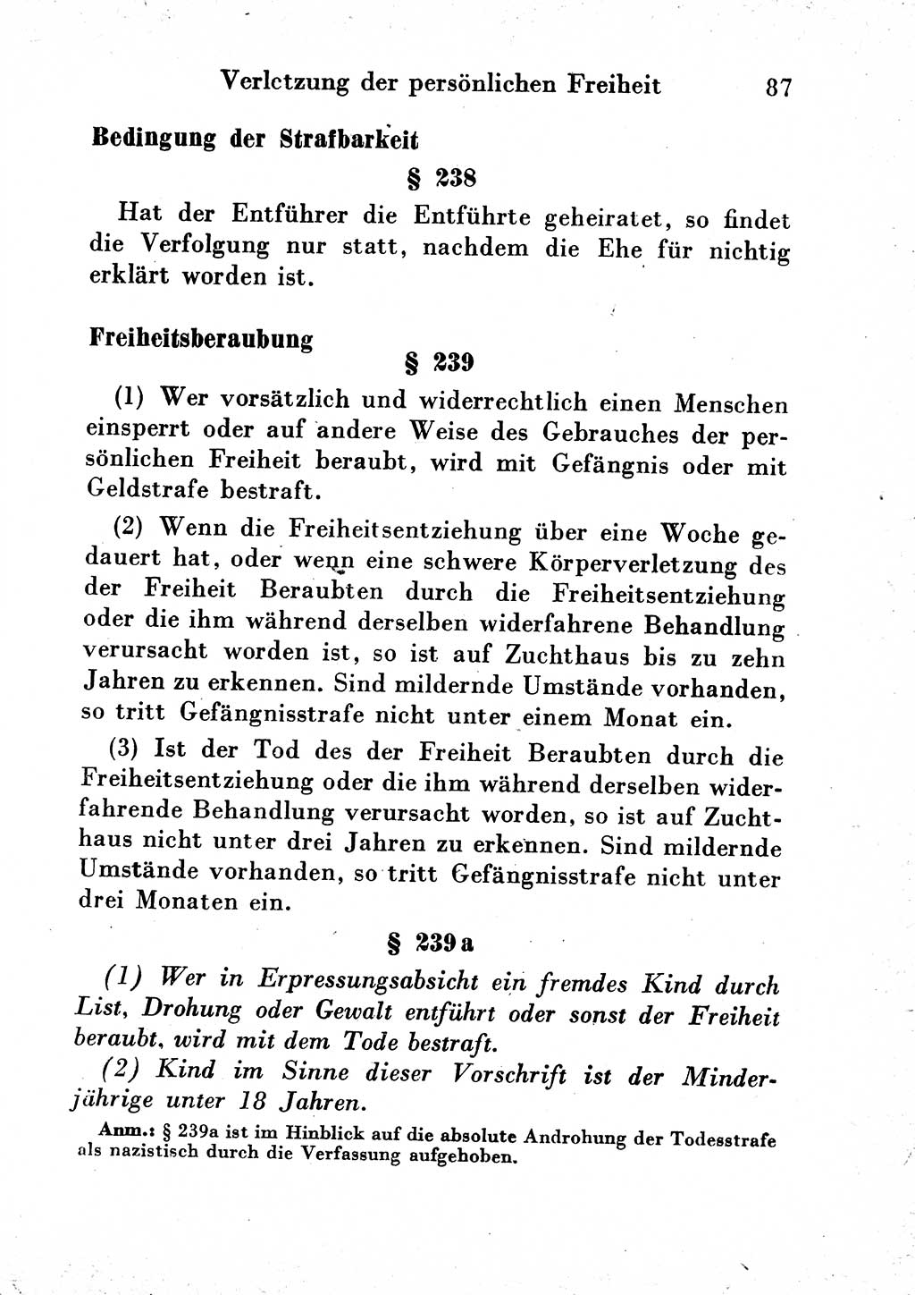 Strafgesetzbuch (StGB) und andere Strafgesetze [Deutsche Demokratische Republik (DDR)] 1954, Seite 87 (StGB Strafges. DDR 1954, S. 87)