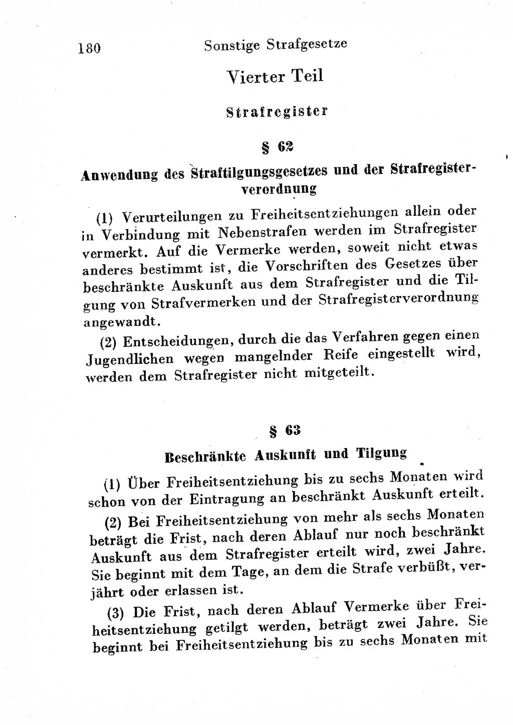 Strafgesetzbuch (StGB) und andere Strafgesetze [Deutsche Demokratische Republik (DDR)] 1954, Seite 180 (StGB Strafges. DDR 1954, S. 180)