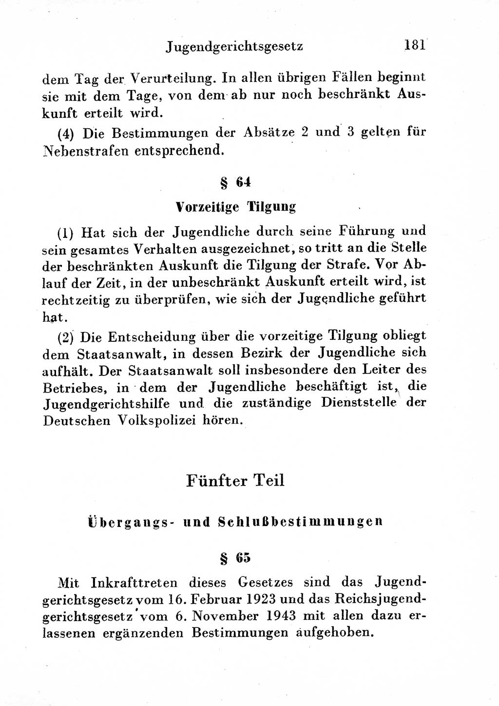 Strafgesetzbuch (StGB) und andere Strafgesetze [Deutsche Demokratische Republik (DDR)] 1954, Seite 181 (StGB Strafges. DDR 1954, S. 181)