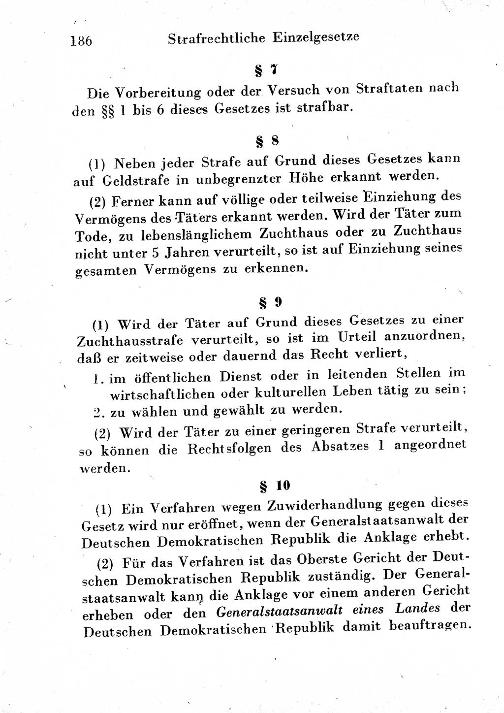 Strafgesetzbuch (StGB) und andere Strafgesetze [Deutsche Demokratische Republik (DDR)] 1954, Seite 186 (StGB Strafges. DDR 1954, S. 186)