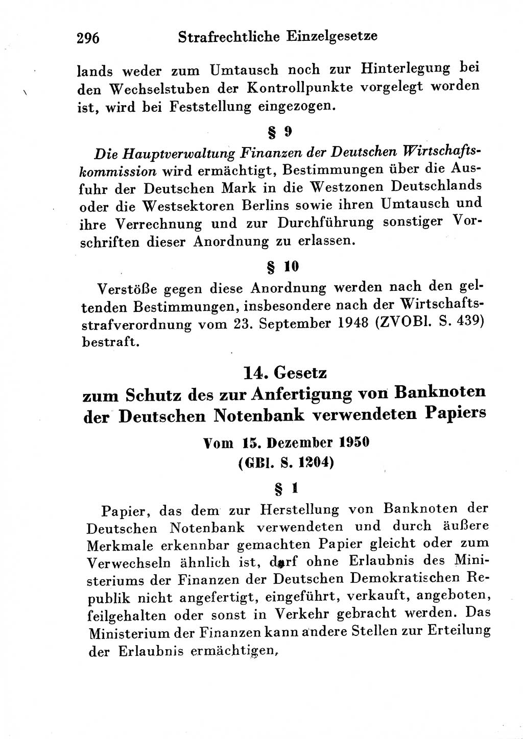 Strafgesetzbuch (StGB) und andere Strafgesetze [Deutsche Demokratische Republik (DDR)] 1954, Seite 296 (StGB Strafges. DDR 1954, S. 296)