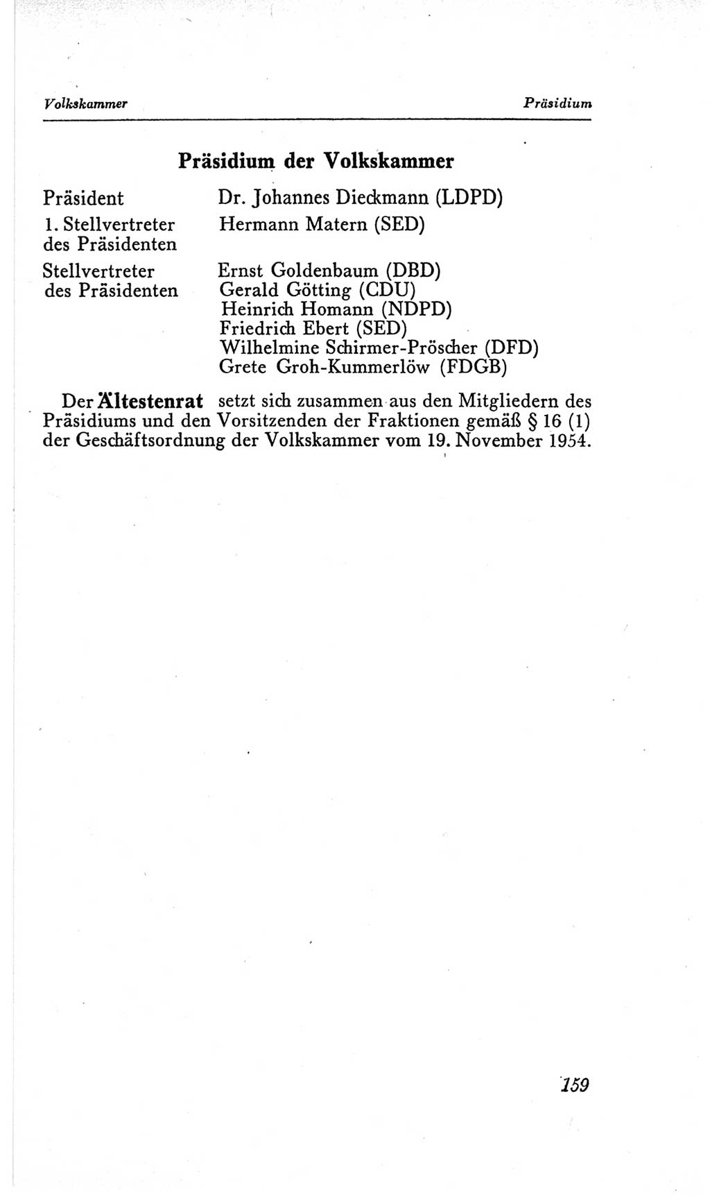 Handbuch der Volkskammer (VK) der Deutschen Demokratischen Republik (DDR), 2. Wahlperiode 1954-1958, Seite 159 (Hdb. VK. DDR, 2. WP. 1954-1958, S. 159)
