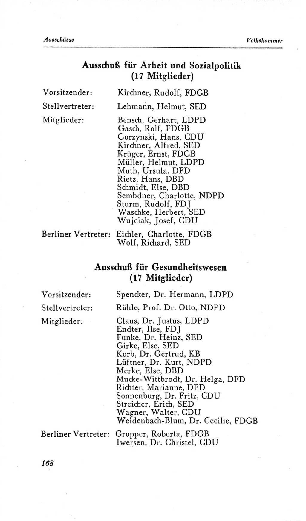 Handbuch der Volkskammer (VK) der Deutschen Demokratischen Republik (DDR), 2. Wahlperiode 1954-1958, Seite 168 (Hdb. VK. DDR, 2. WP. 1954-1958, S. 168)