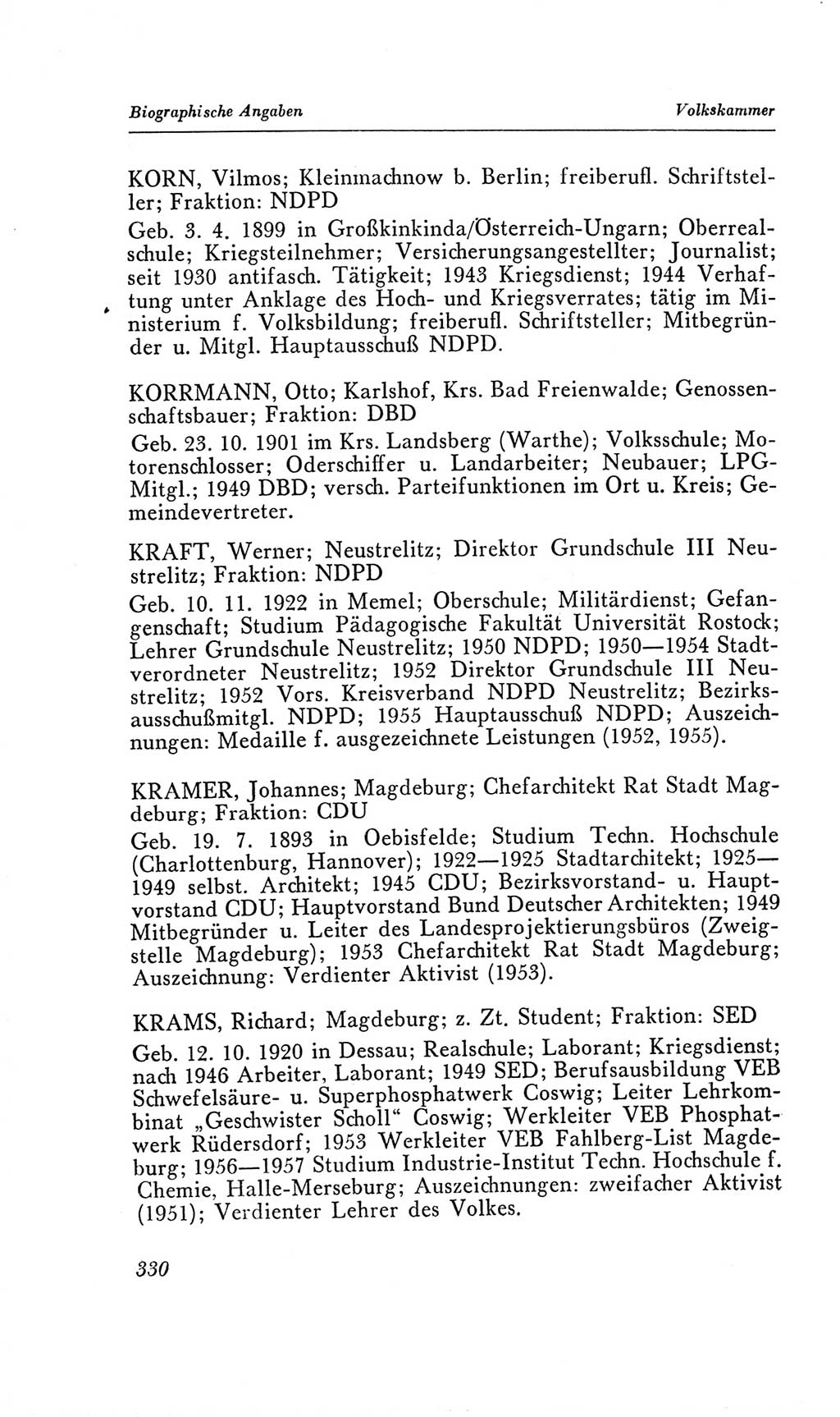 Handbuch der Volkskammer (VK) der Deutschen Demokratischen Republik (DDR), 2. Wahlperiode 1954-1958, Seite 330 (Hdb. VK. DDR, 2. WP. 1954-1958, S. 330)
