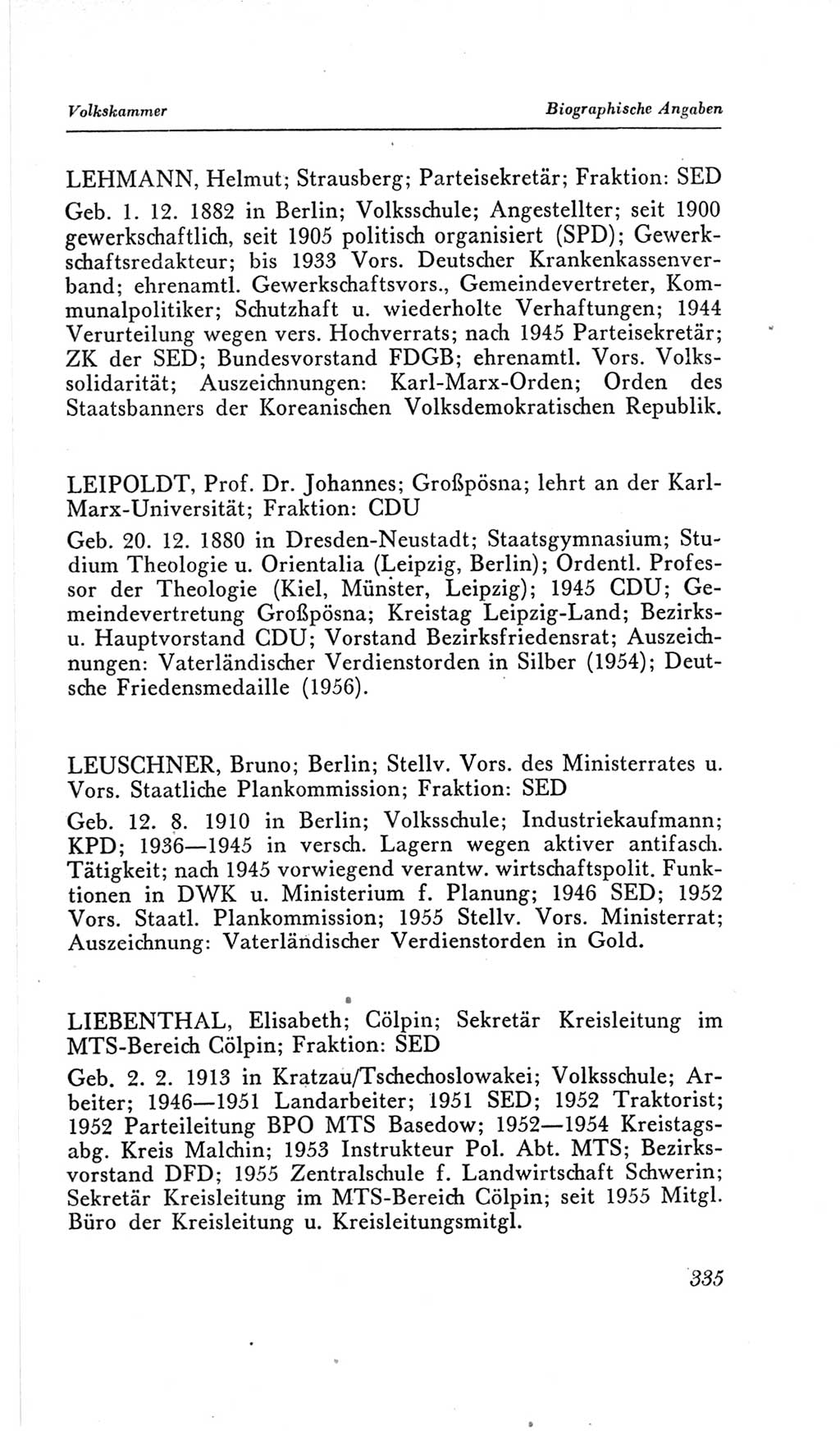 Handbuch der Volkskammer (VK) der Deutschen Demokratischen Republik (DDR), 2. Wahlperiode 1954-1958, Seite 335 (Hdb. VK. DDR, 2. WP. 1954-1958, S. 335)