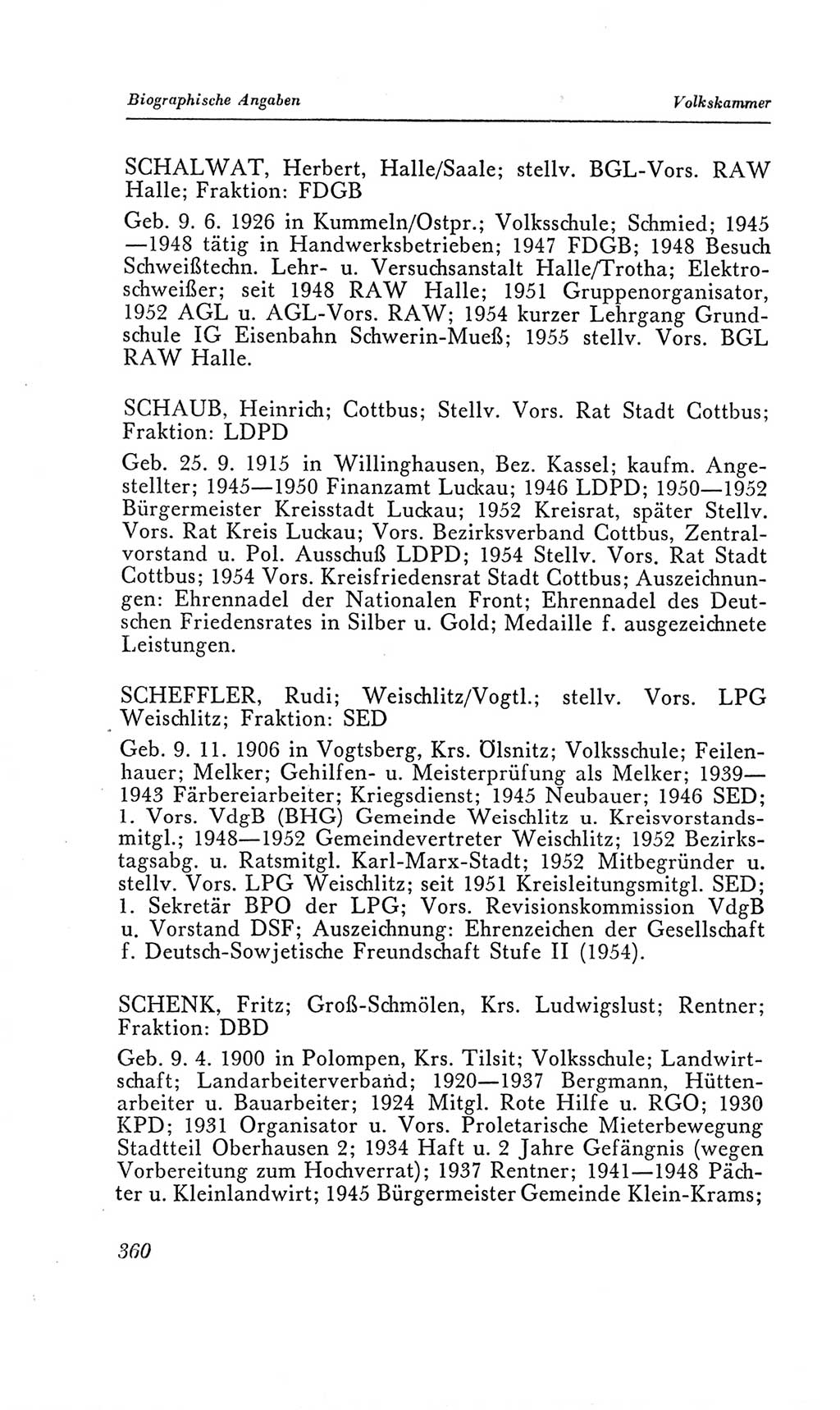 Handbuch der Volkskammer (VK) der Deutschen Demokratischen Republik (DDR), 2. Wahlperiode 1954-1958, Seite 360 (Hdb. VK. DDR, 2. WP. 1954-1958, S. 360)