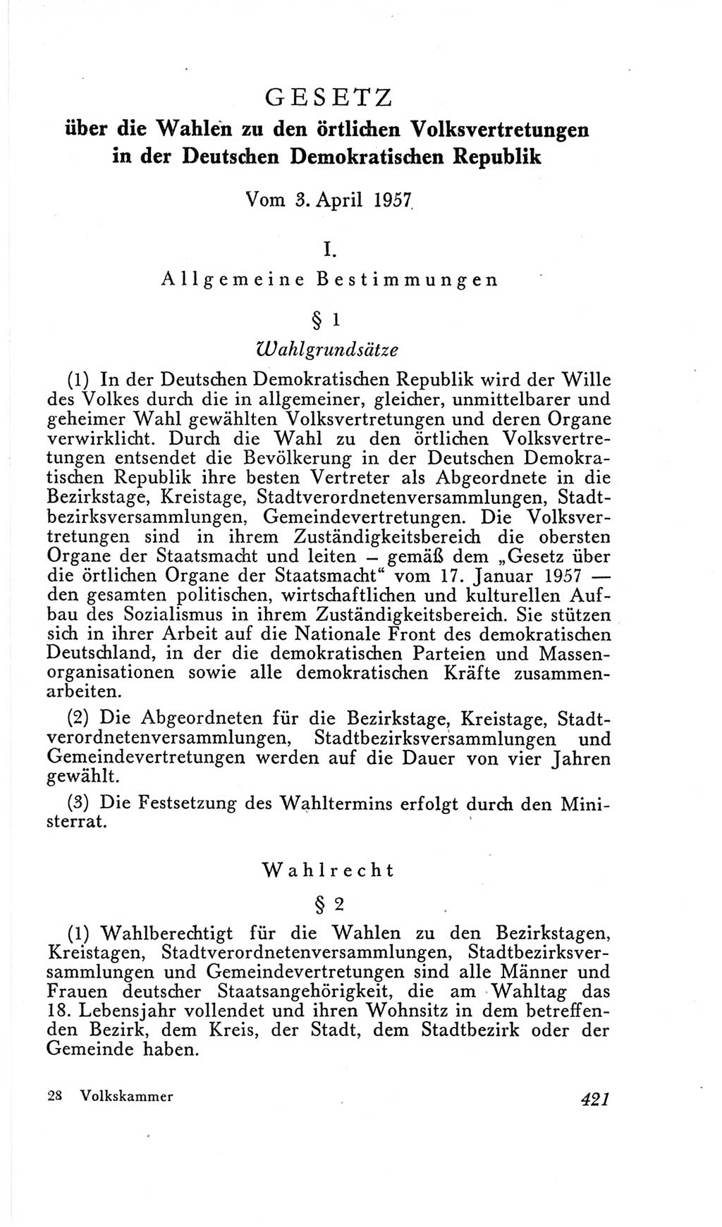 Handbuch der Volkskammer (VK) der Deutschen Demokratischen Republik (DDR), 2. Wahlperiode 1954-1958, Seite 421 (Hdb. VK. DDR, 2. WP. 1954-1958, S. 421)