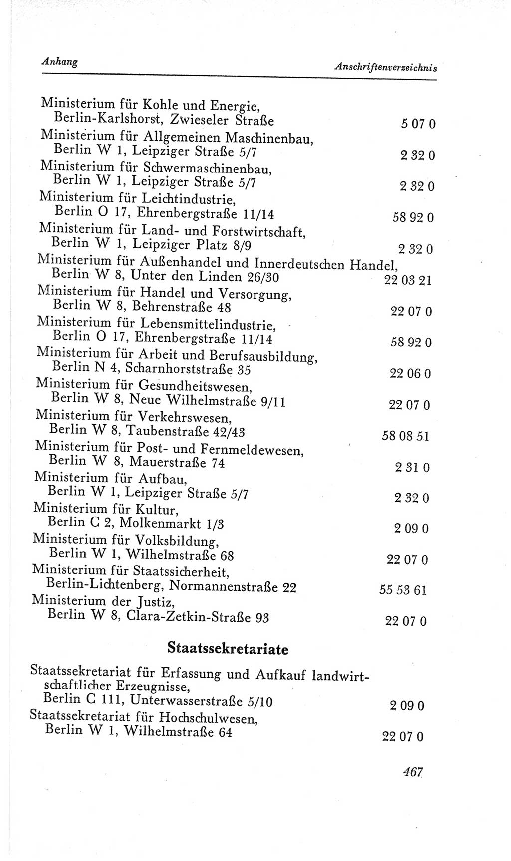 Handbuch der Volkskammer (VK) der Deutschen Demokratischen Republik (DDR), 2. Wahlperiode 1954-1958, Seite 467 (Hdb. VK. DDR, 2. WP. 1954-1958, S. 467)