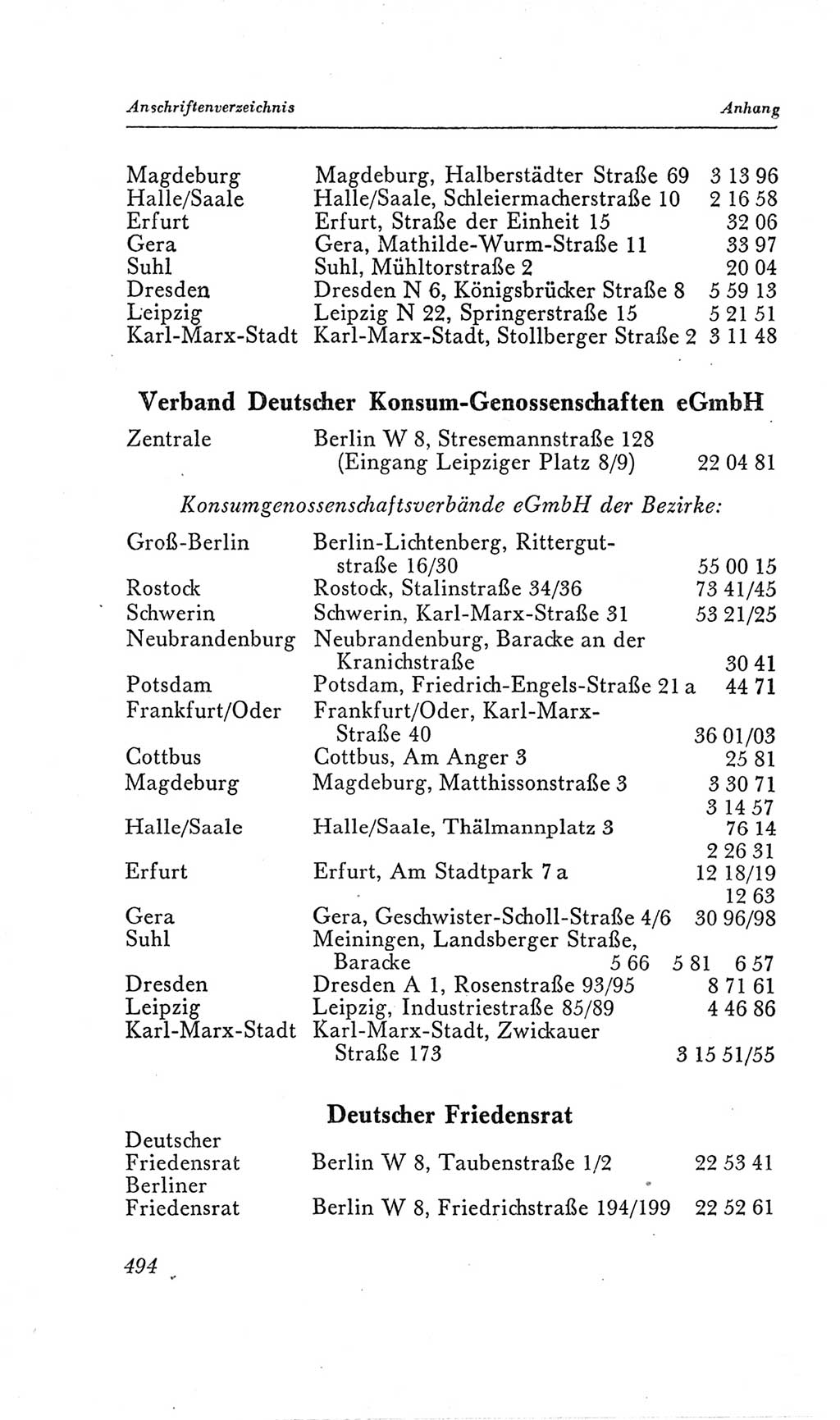 Handbuch der Volkskammer (VK) der Deutschen Demokratischen Republik (DDR), 2. Wahlperiode 1954-1958, Seite 494 (Hdb. VK. DDR, 2. WP. 1954-1958, S. 494)