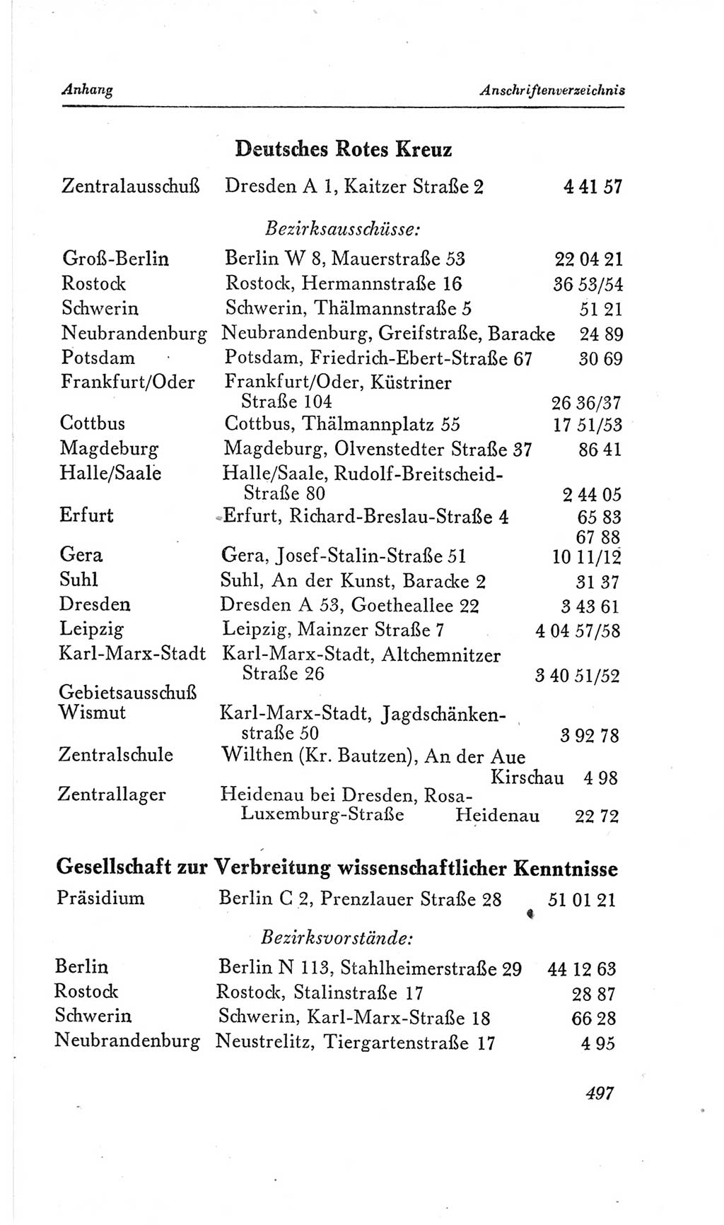 Handbuch der Volkskammer (VK) der Deutschen Demokratischen Republik (DDR), 2. Wahlperiode 1954-1958, Seite 497 (Hdb. VK. DDR, 2. WP. 1954-1958, S. 497)