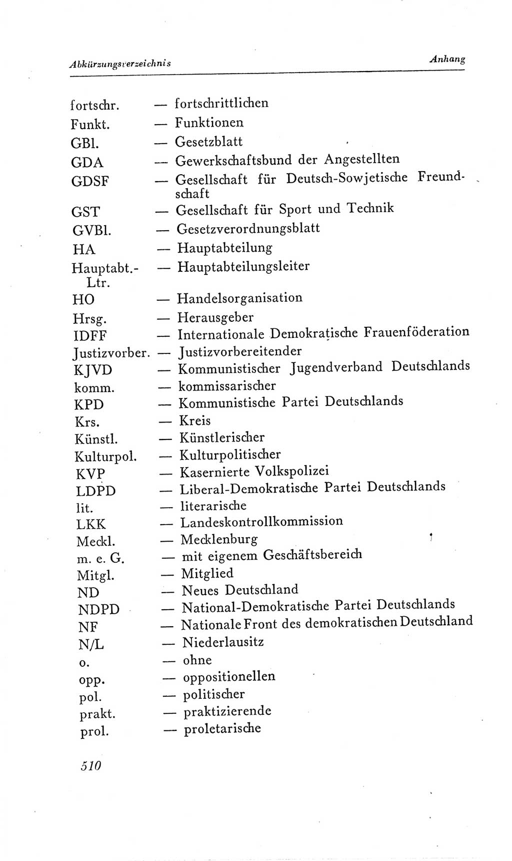 Handbuch der Volkskammer (VK) der Deutschen Demokratischen Republik (DDR), 2. Wahlperiode 1954-1958, Seite 510 (Hdb. VK. DDR, 2. WP. 1954-1958, S. 510)