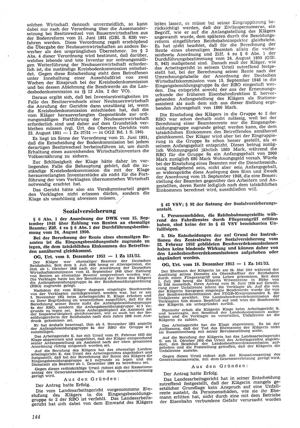 Neue Justiz (NJ), Zeitschrift für Recht und Rechtswissenschaft [Deutsche Demokratische Republik (DDR)], 8. Jahrgang 1954, Seite 144 (NJ DDR 1954, S. 144)